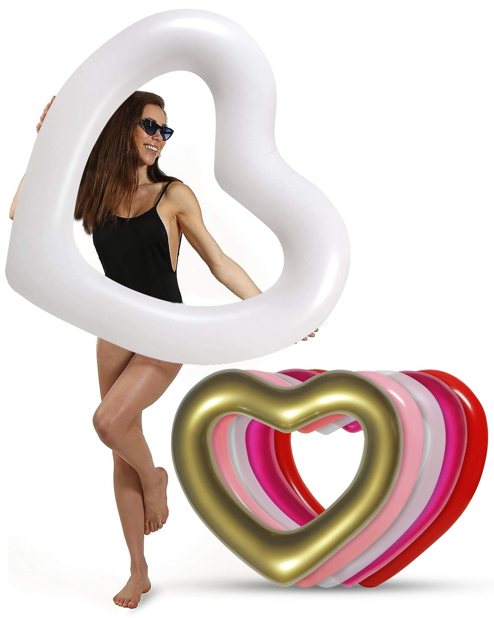 The Original Heart Shaped Pool Float by LOTELI - White - Thicker and Stronger - Best Inflatable for Pool Parties, Bachelorette, Wedding Party - Summer Fun & Relaxation - Durable & Easy to Inflate