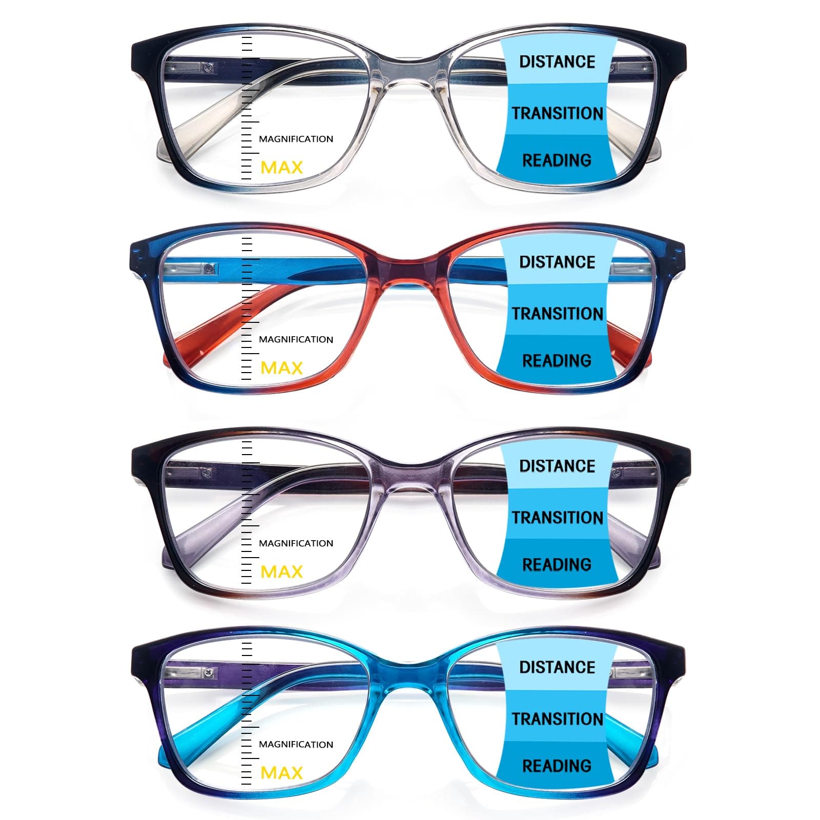 STASTEND Paquete De 4 Lentes De Lectura Progresivos Multifocus Para Mujer Hombre Lectores De Bloqueo De Luz Azul Con Bisagra Primavera (Mix, 2.50, X)