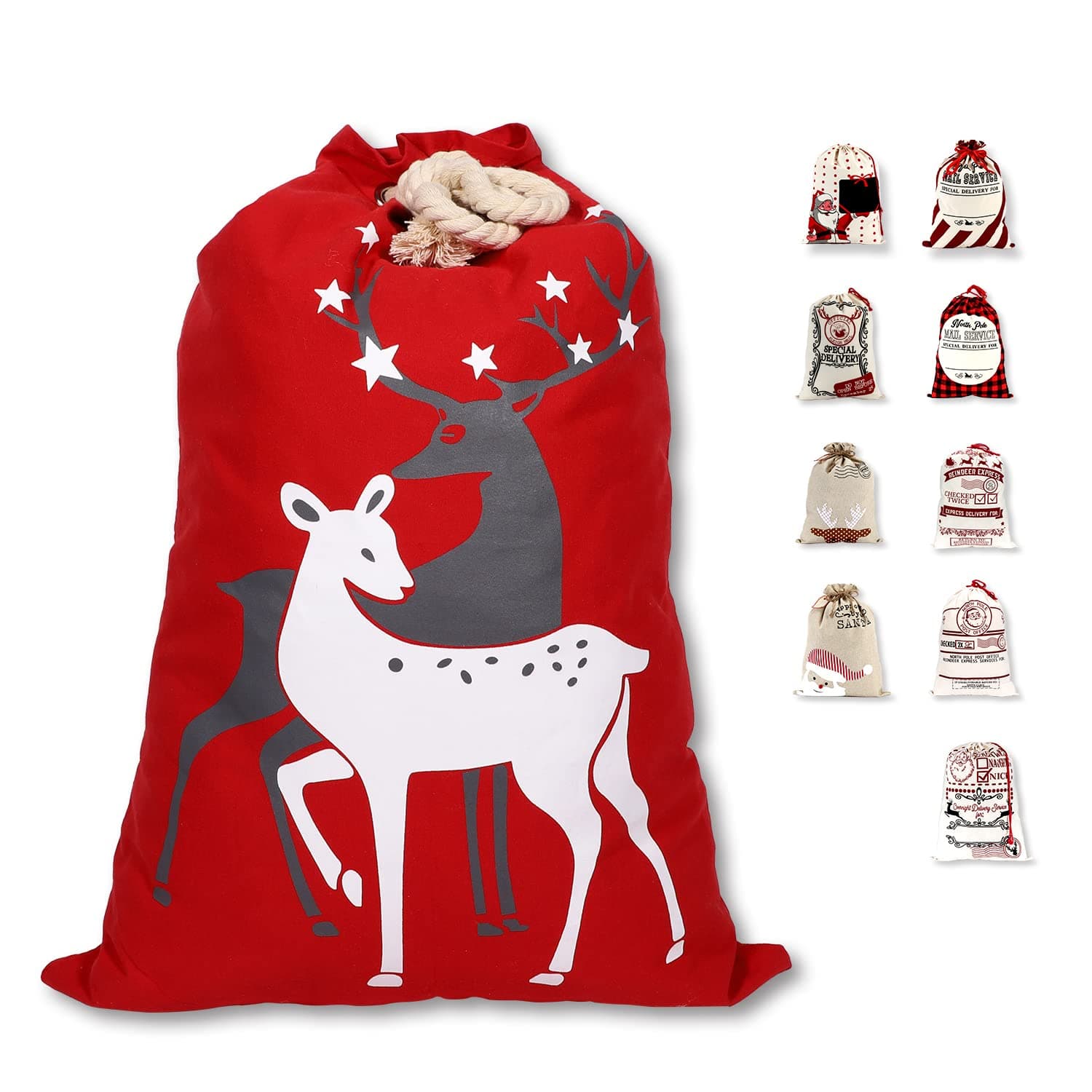 LessMo Christmas Santa Sack, Large Christmas Canvas Gift Bag with Drawstring, [Place to Write Wishes] Reusable Personalized Best Gift, for Xmas Package Storage, Christmas Party Supplies Favors