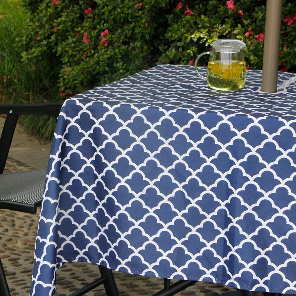 Melaluxe Outdoor Tablecloth with Umbrella Hole and Zipper, 102x60 Rectangle