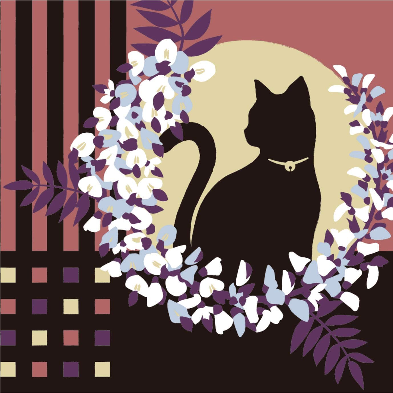 Yu-soku Furoshiki Wrapping Cloth Japanese Traditional Fabric Cat Gathering in Spring Night
