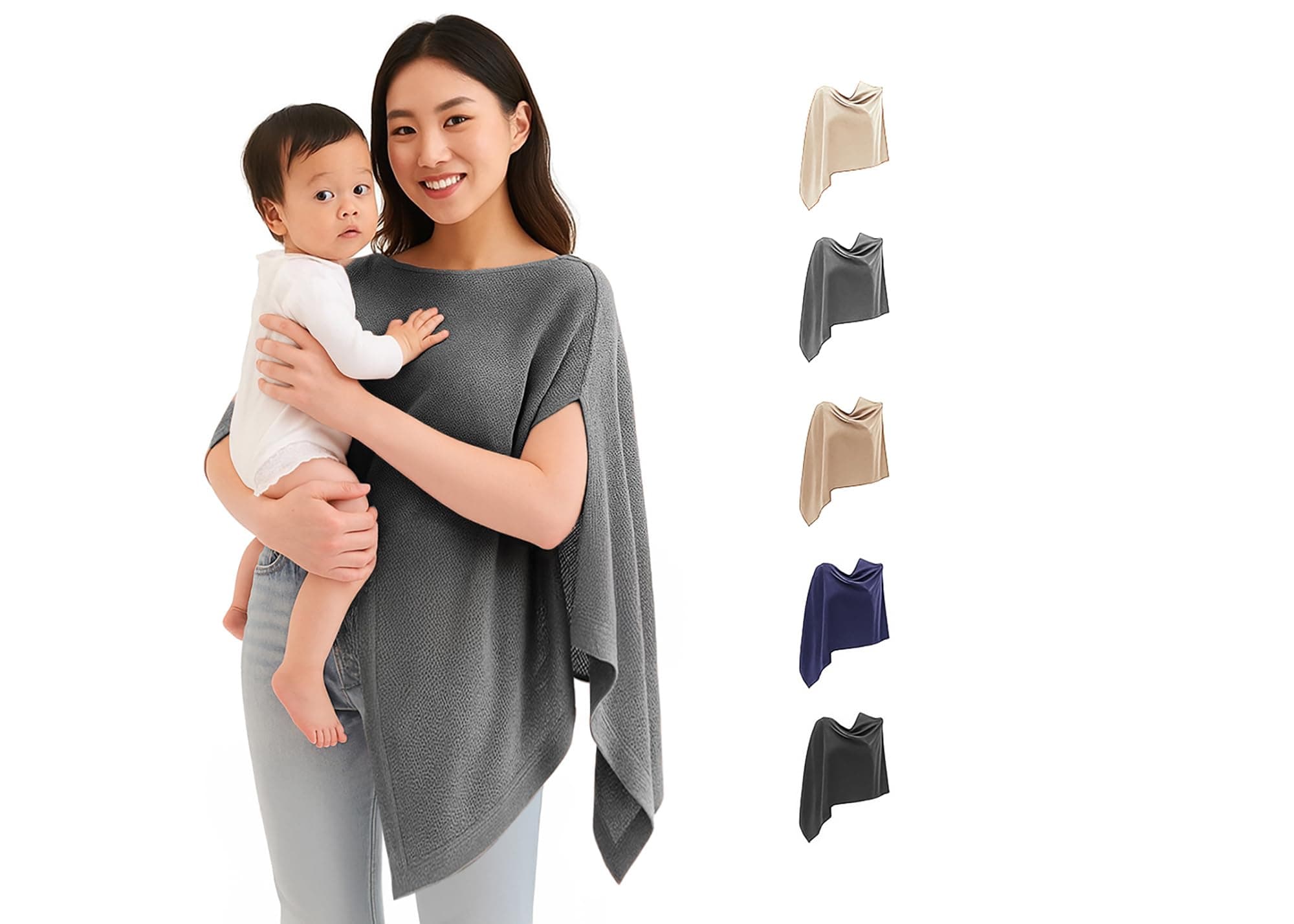 Breathable Nursing Cover for Breastfeeding – Soft Privacy Poncho, Multi-Use Nursing Shawl, Portable Baby Feeding Cover for Moms – Lightweight, Stretchy, Machine Washable (Black Charcoal)