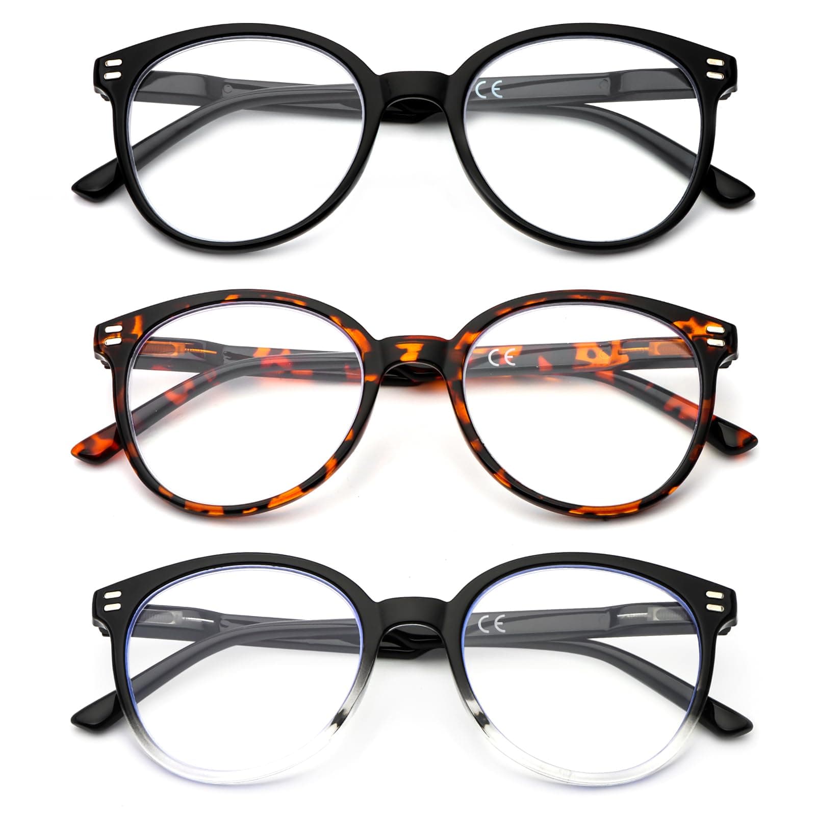 DXYXYO 3 Pack Blue Light Blocking Reading Glasses,Spring Hinge Computer Readers for Men Women(Black/Tortoise/Black clear)+2.5