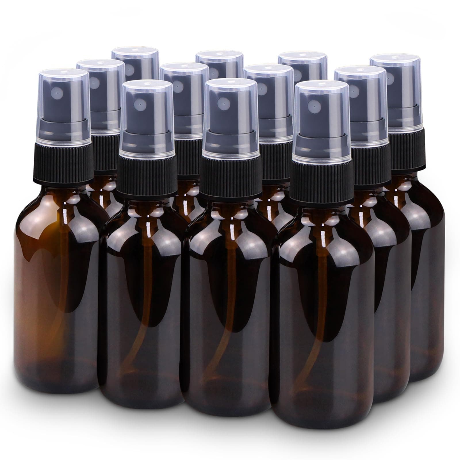 Wedama Spray Bottle, 2oz Fine Mist Glass Spray Bottle, Little Refillable Liquid Containers for Watering Flowers Cleaning(12 Pack, Amber)
