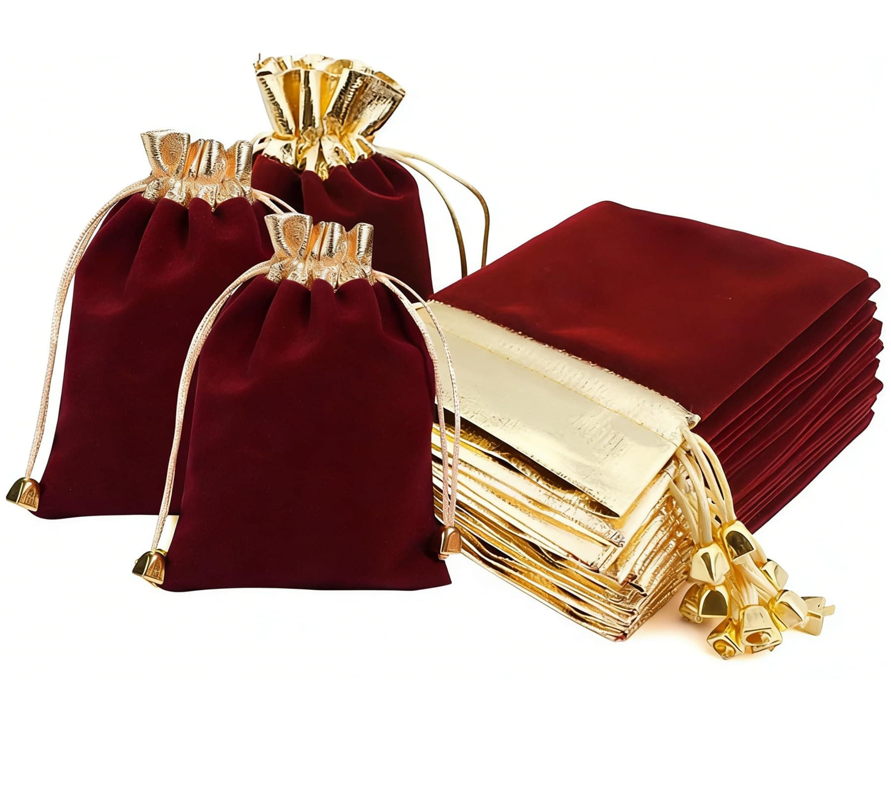 Ladovin 25Pcs Soft Velvet Pouches with Drawstrings for Jewelry Wedding Candy Gift Bags, 4.7"x6.3", Wine Red