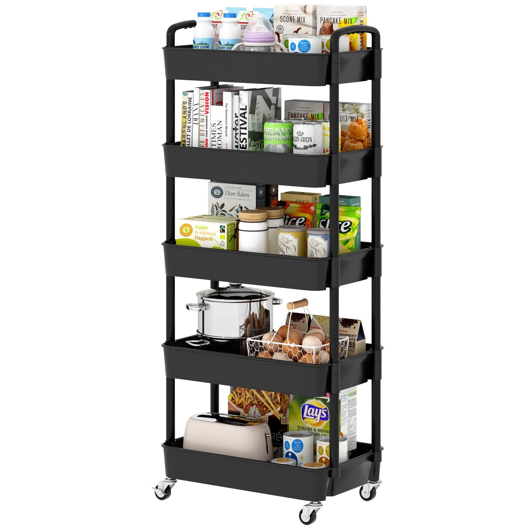UDEAR 5-Tier Kitchen Rolling Utility Cart,Multifunction Organizer,Black