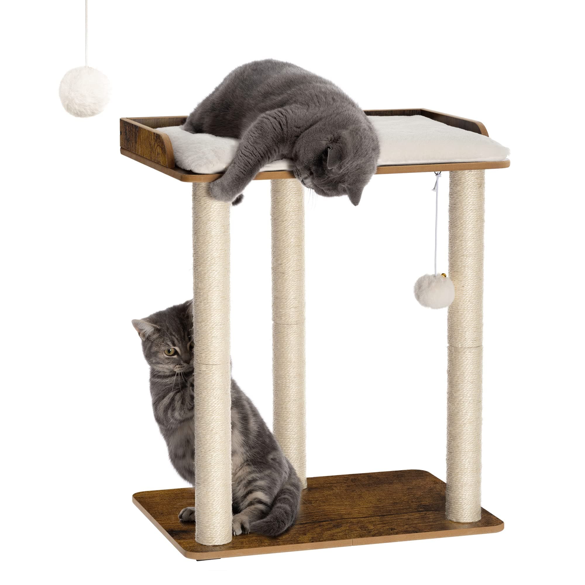 FourFurPets 67.8 cm Wood Cat Tree for Large Cat, Full Sisal Scratching Post