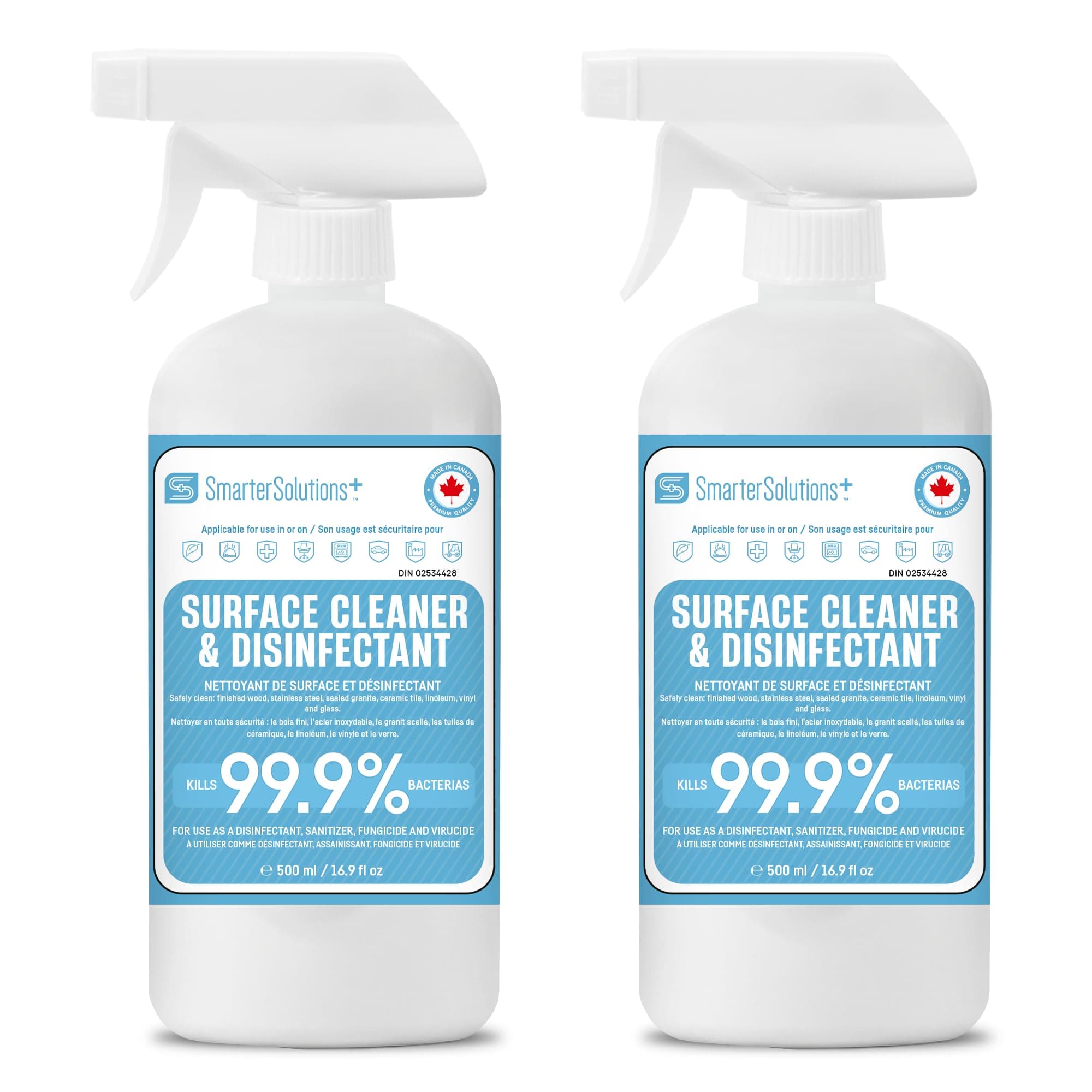 Hypochlorous Acid Spray Cleaning Solution, Made in Canada, Hospital Grade Disinfectant Spray, All-Purpose Sanitizer & Deodorizer, Eliminate Viruses Including Norovirus (2 Pack - 2 x 500ml)