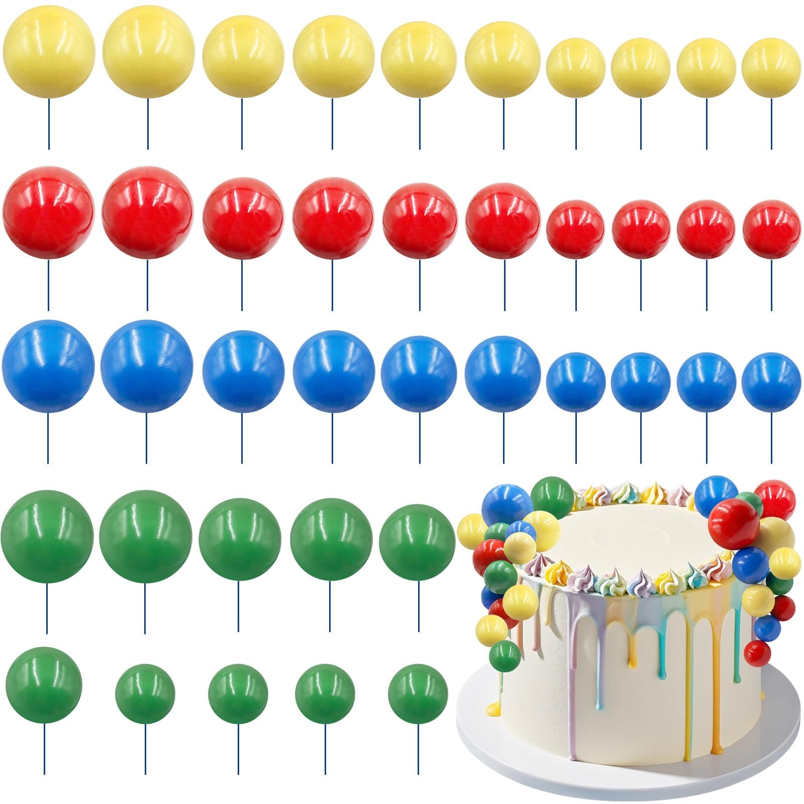 Firleayo 40pcs Colorful Ball Cake Topper Cartoon Themed Ball Cake Decoration Mini Balloons Red Blue Green Yellow Balls Cupcake Picks Topper for Birthday Baby Shower Christmas Party Supplies