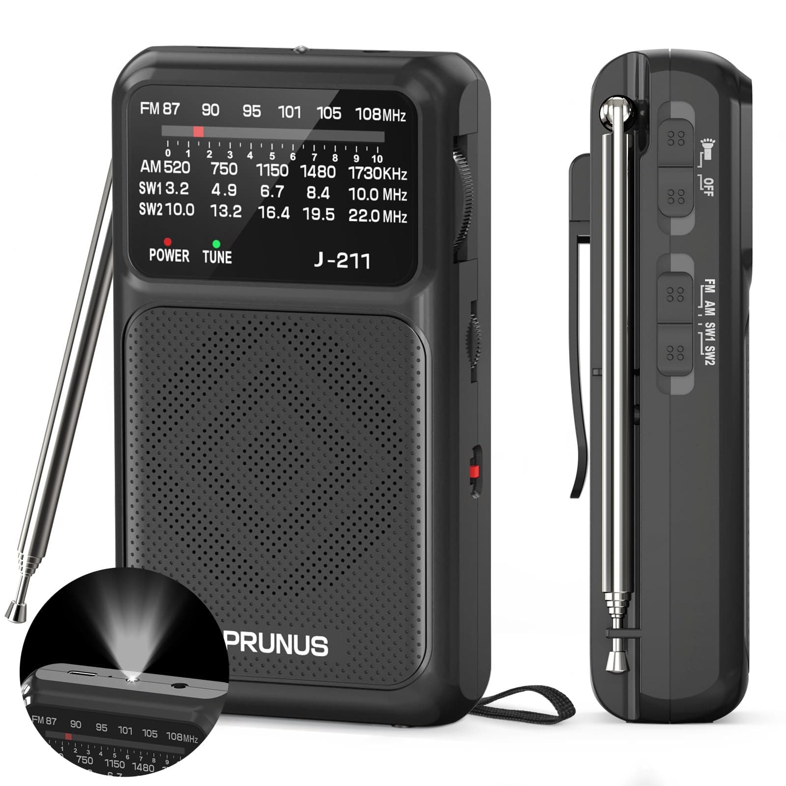 PRUNUS J-211 Pocket Radio AM FM USB-C Charging& Battery Operated