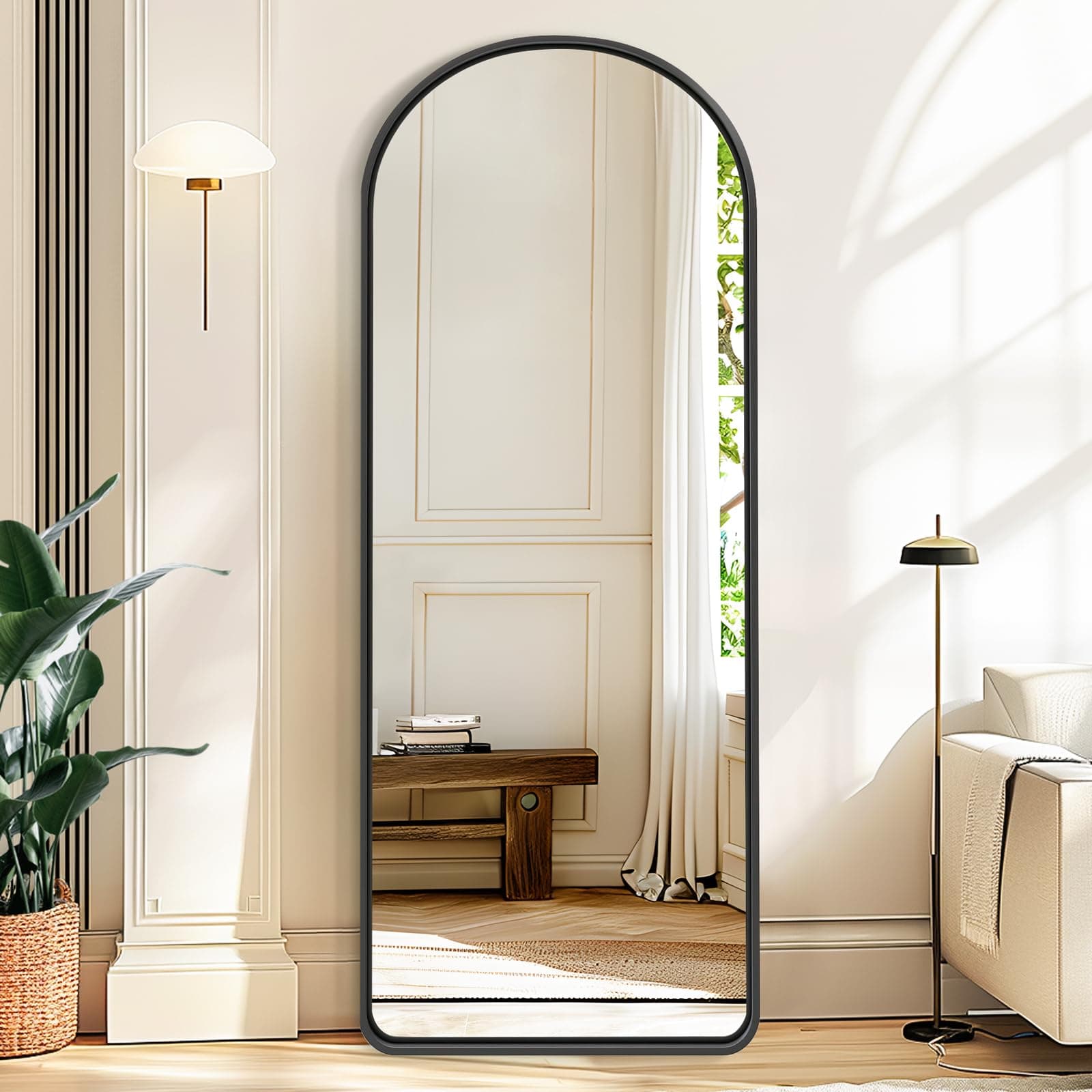 GlasFlength 64"x21" Deep Frame Full Length Mirror, Arched Floor Mirror-Proof Glass Body Mirror-Leaning Against or Wall-Mounted for Living Room Bedroom