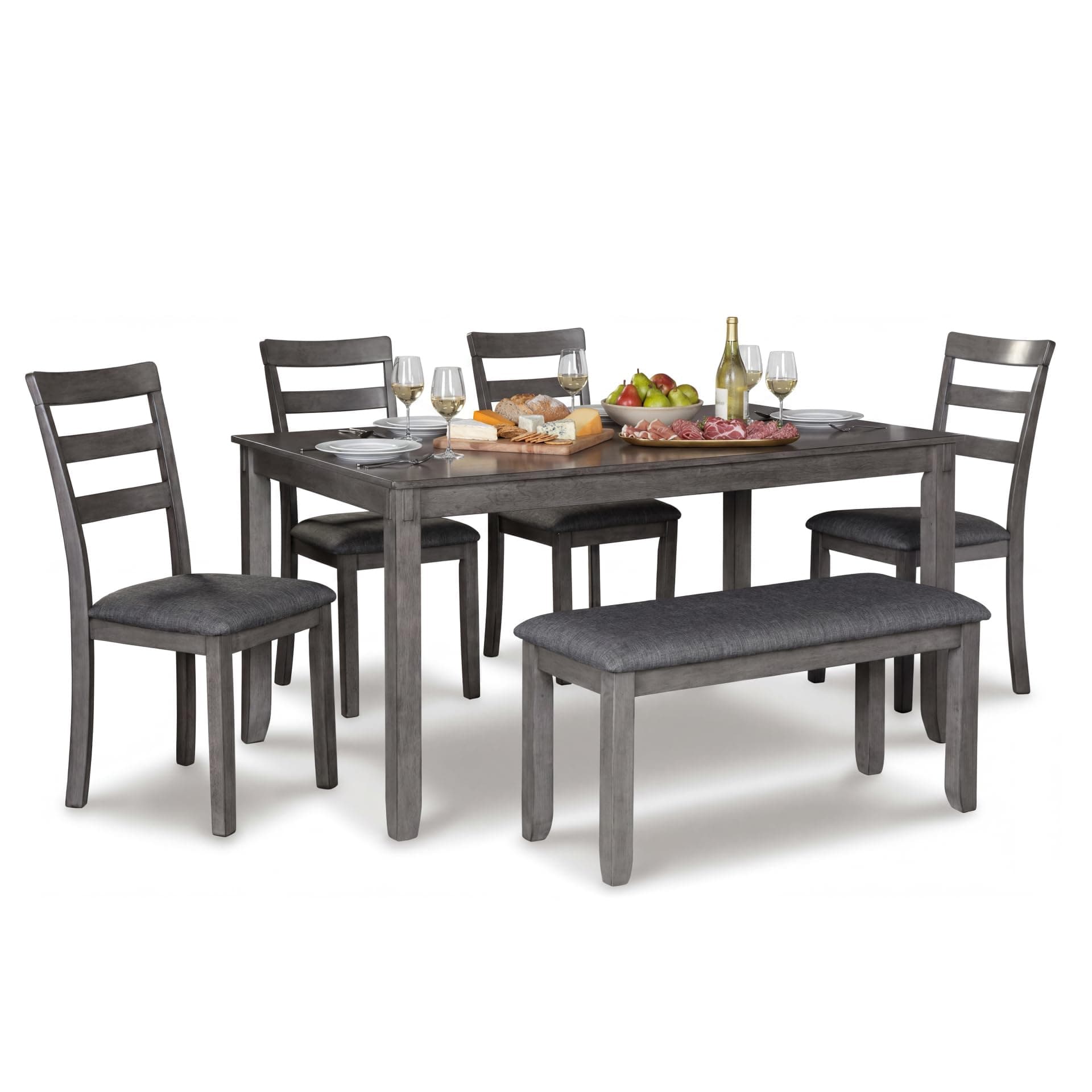 Signature Design by Ashley Bridson Modern 6 Piece Dining Set, Includes Dining Table, 4 Chairs & Bench, Gray