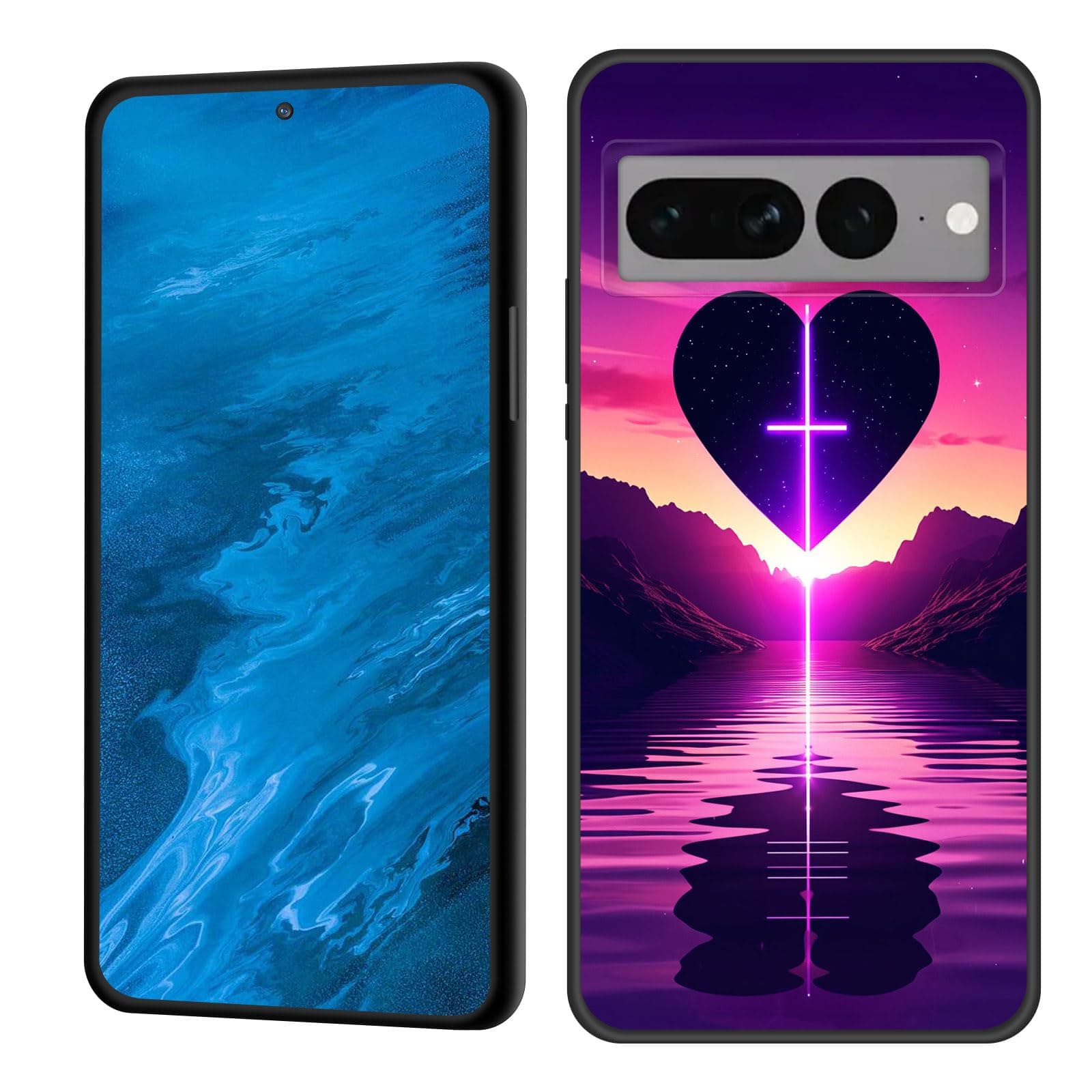 GFEWYTJYJ for Pixel 7 Pro Case,Premium Soft Silicone Rubber Full-Body Protective Anti-Scratch Shockproof Bumper Case for Google Pixel 7 Pro,Love Heart Cross