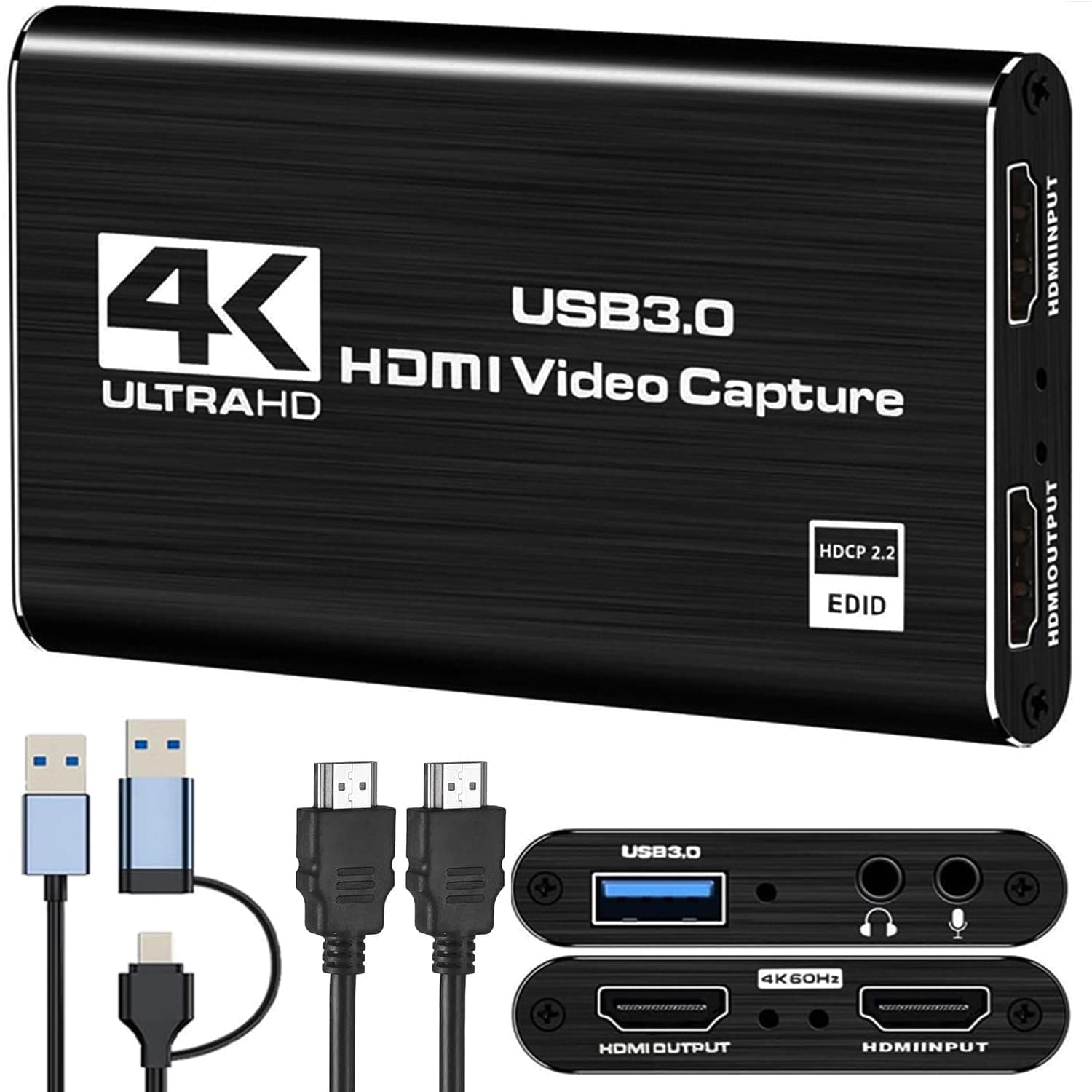 4K HDMI Capture Card for Streaming,Audio Video Capture Card,USB 3.0 Capture Card 4K HDMI Loop-Out, 1080P 60FPS/2K 30FPS Video Game Capture for Streaming Works for PS5/Switch/Camera/PC/OBS
