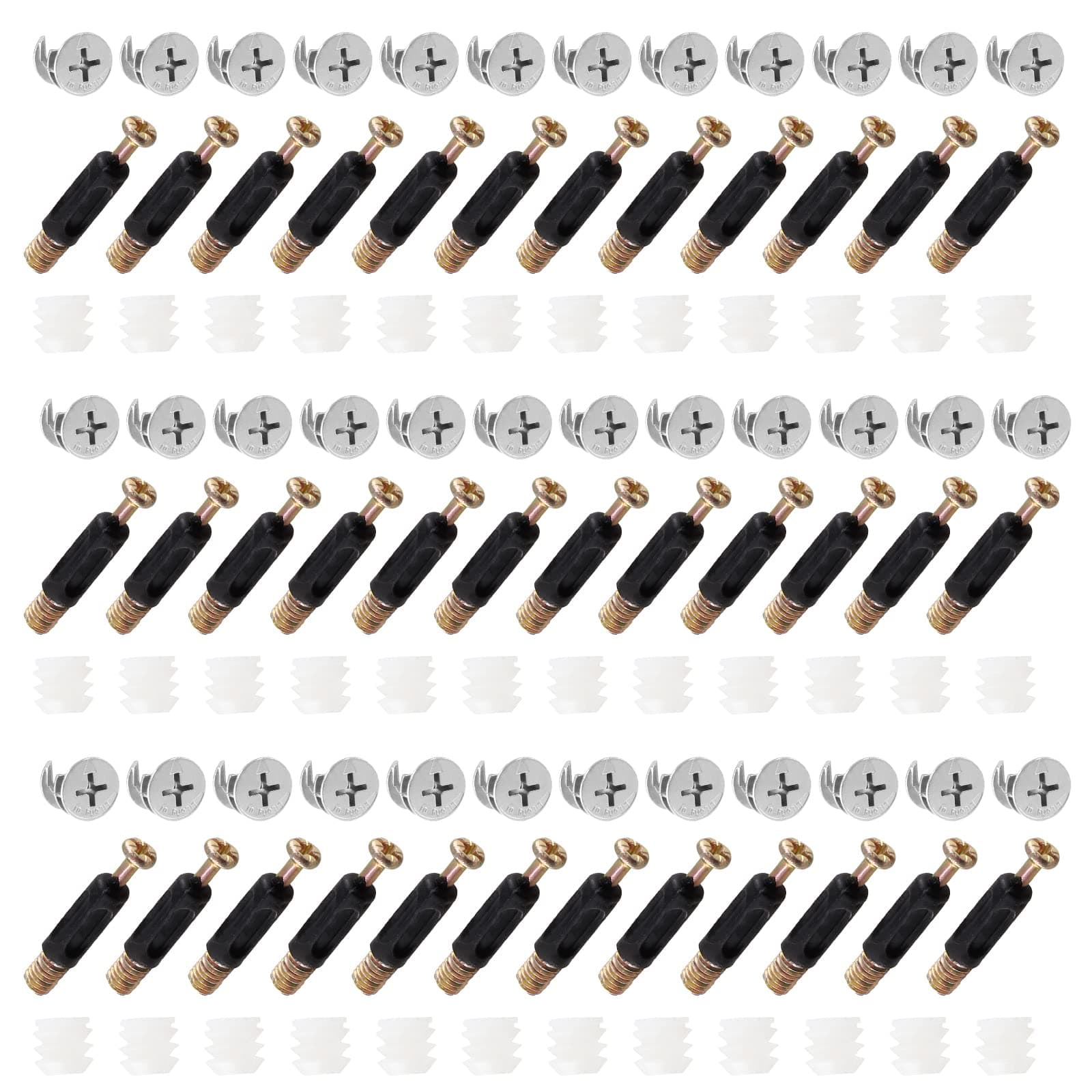 Unlorspy 50 Sets Cam Fittings with Dowel 3-in-1 Furniture Connecting Kit Cam Lock Fittings with Dowel & Nuts & Cam Screws for Wardrobe and Cabinet