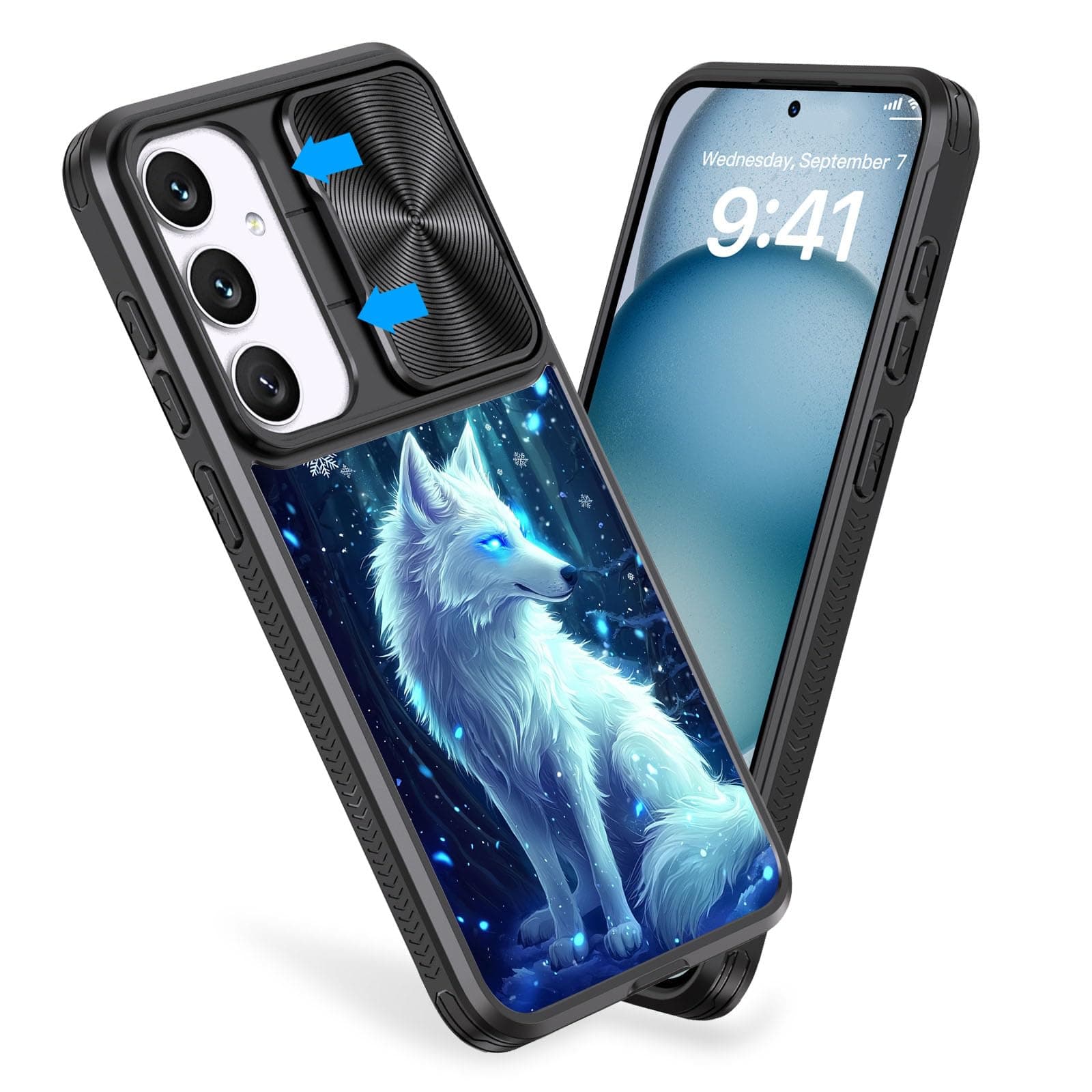 FXIANGWL for Samsung Galaxy A54 5G Case with Slide Protection Camera Cover, 0.14 Inch Raised Lens Bezel Dual Protection Shockproof Protective Phone Case for Galaxy A54 5G, Cute Arctic Fox