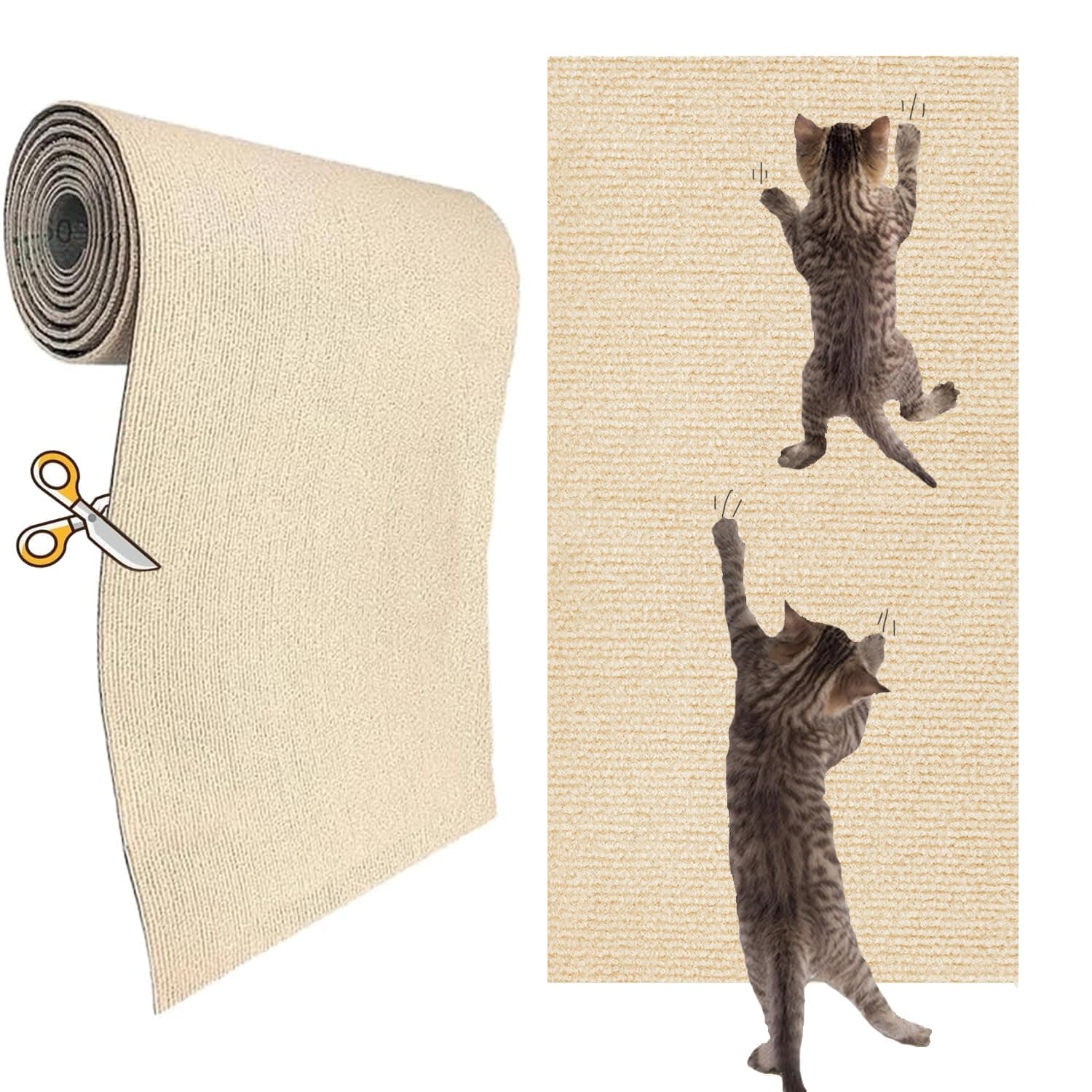 Self-Adhesive Cat Scratch Wall Climber, Wall Cat Scratcher Mat for Indoor Cats Kitten Trimmable Carpet Corner Protector 200x40cm (Beige)