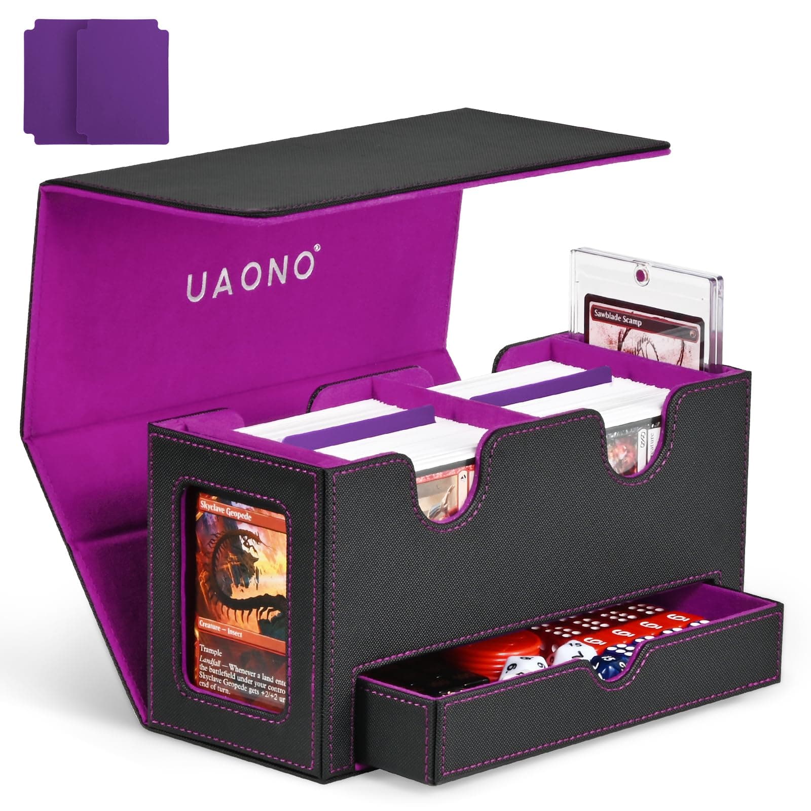 UAONO 3-IN-1 Deck Box for MTG Commander, Fits 200 Double Sleeved Cards