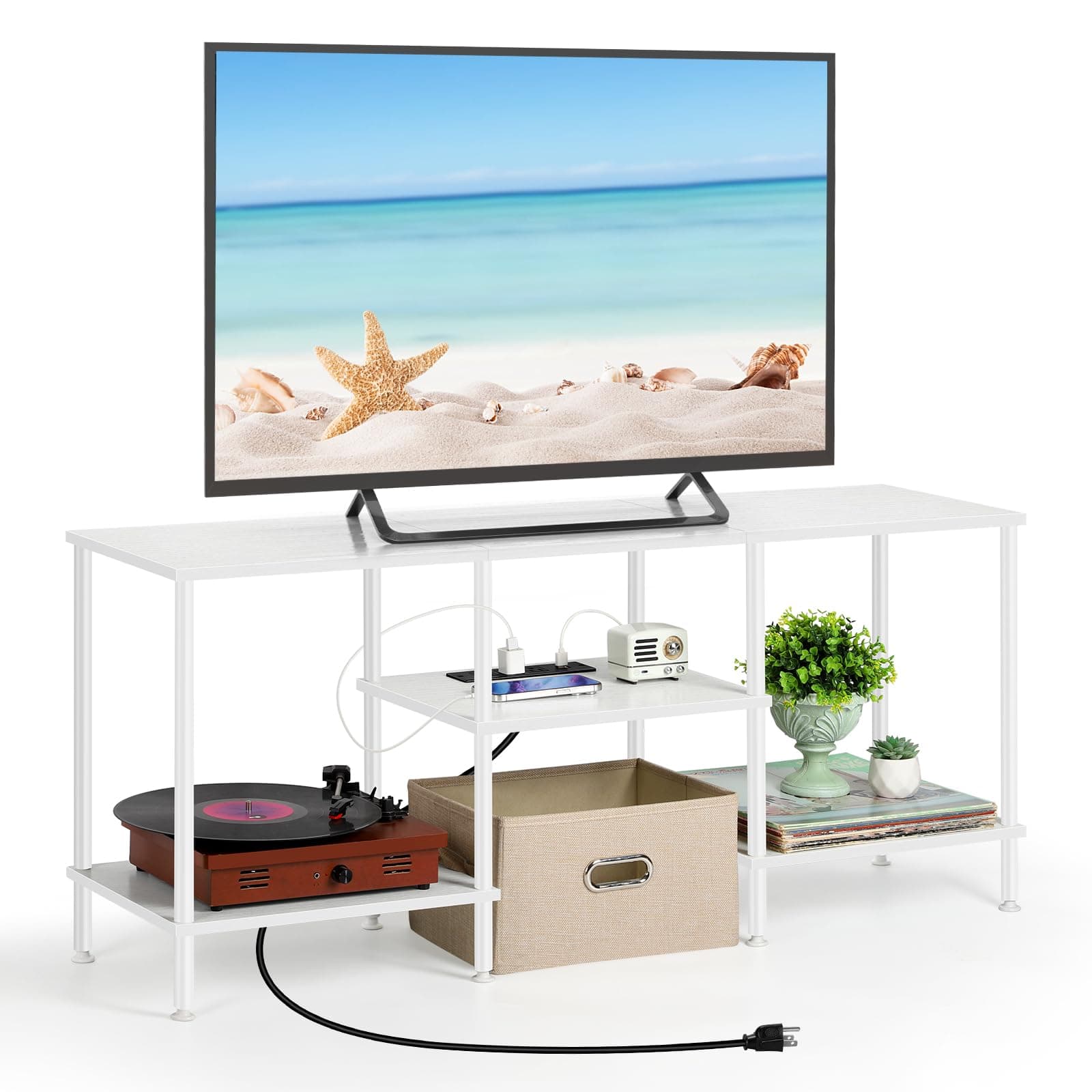 Luplom TV Stand for Bedroom up to 50 Inch White TV Stands with Power Outlet