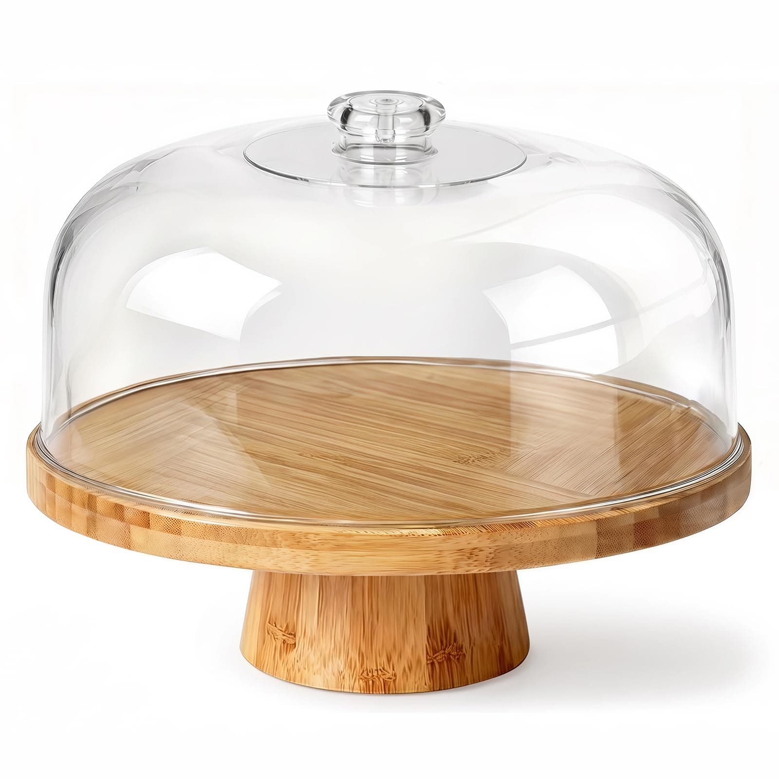 Masthome Bamboo Cake Stand with Lid, 6 in 1 Cake Holder with Lid,Multi-Functional Serving Platte, Dessert Display Stand and Charcuterie Board for Nutst, Chips & Dips,Fruit Platter