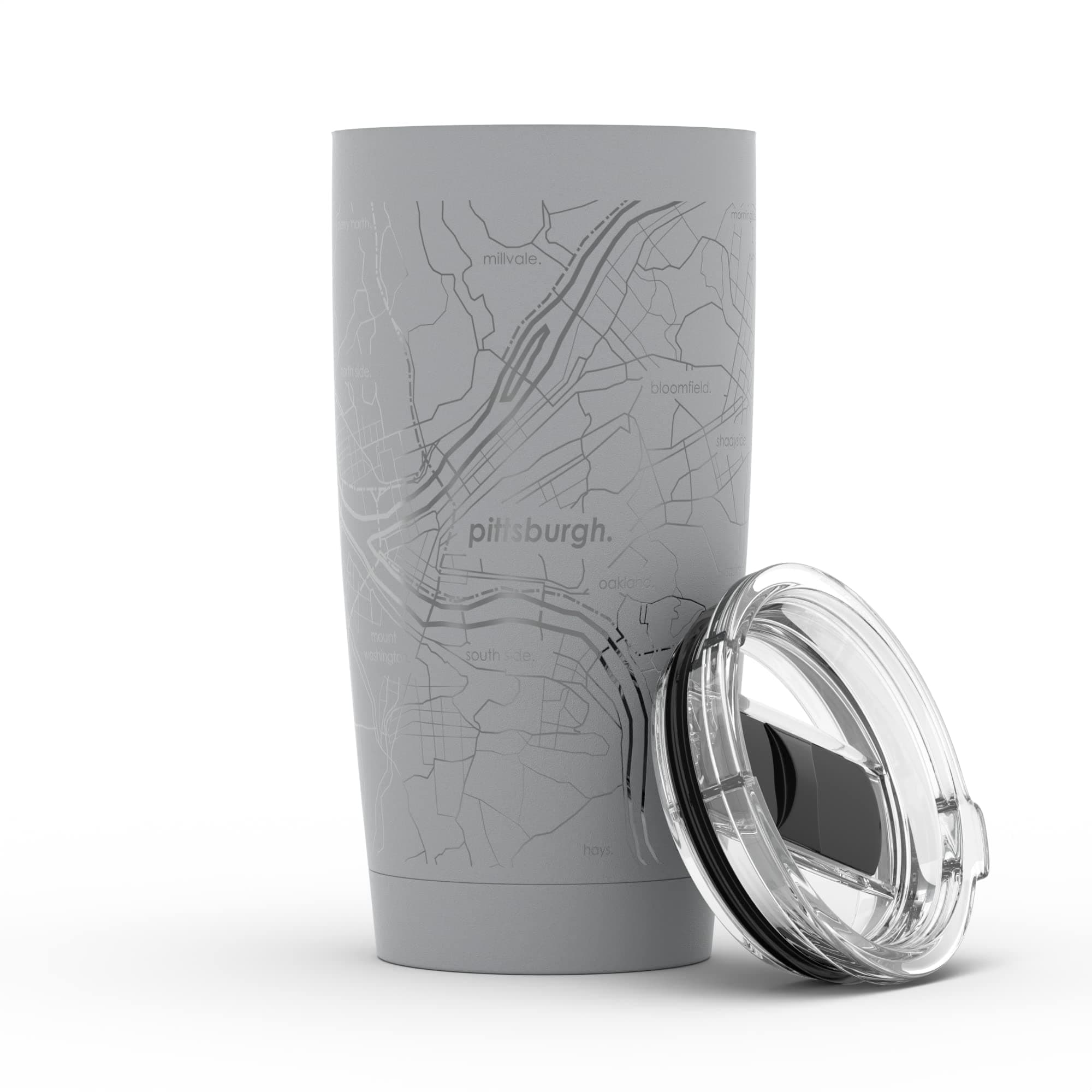 Well Told Engraved Pittsburgh Pennsylvania Map Insulated Coffee Tumbler, Etched Stainless Steel Mug (20 oz, Dockside Gray) City Map Insulated Tumbler, Custom Insulated Travel Mug, Outdoor Drinkware