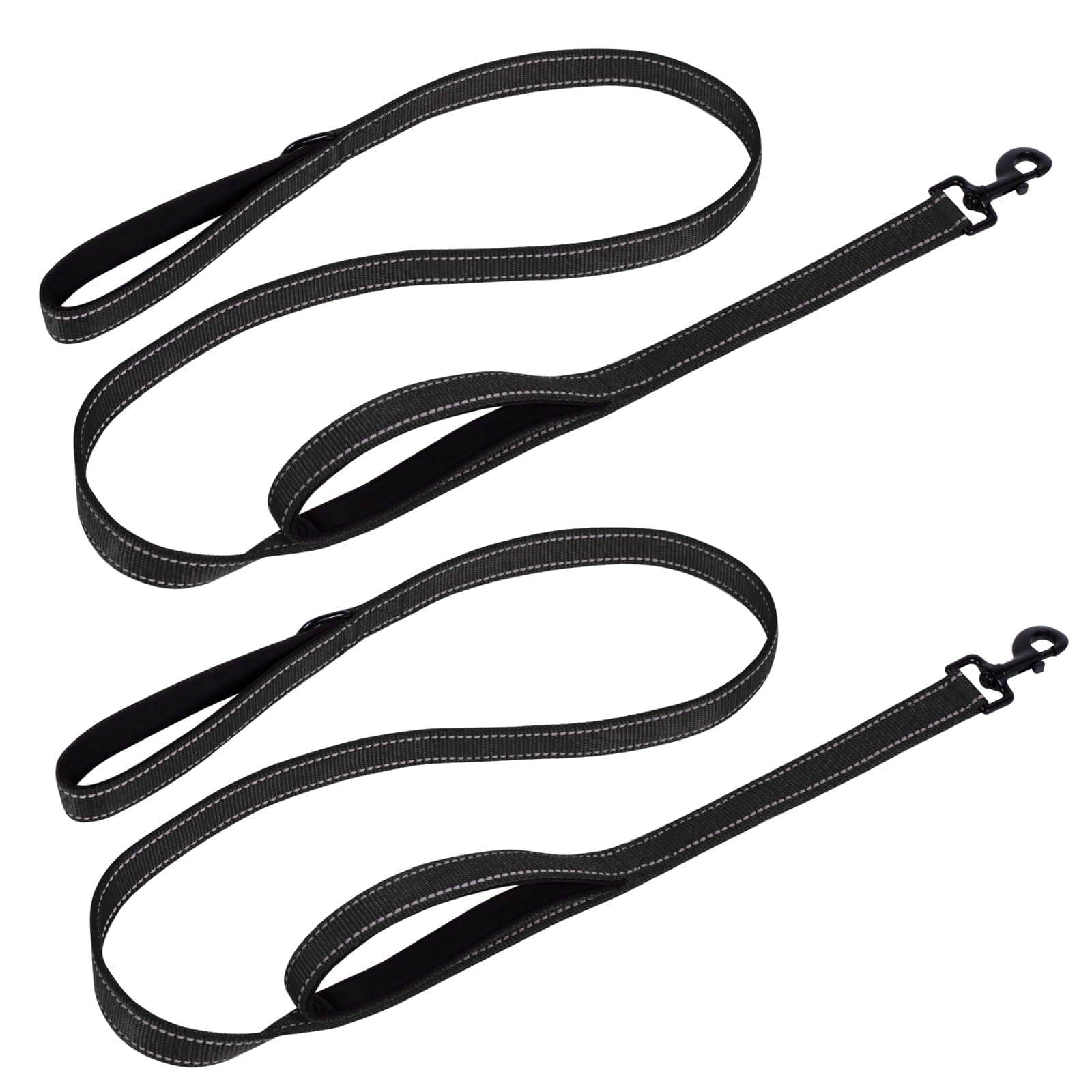 Aepeasti Dog Leash for Medium to Large Dogs with Two Padded Handles 5FT/6FT, Double Handle Dog Leash, Reflective Training Lead, Durable Traffic Leashes(6FT,Black and Black(2-Pack))