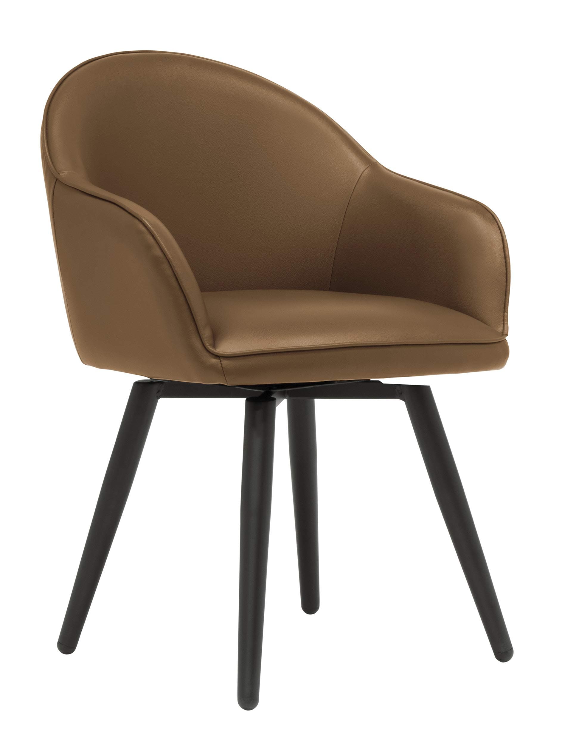 Studio Designs Home Guest Dome Upholstered Swivel Dining/Office Accent Chair with Arms in Blended Metal Legs, Black/Caramel Brown Faux Leather, 250