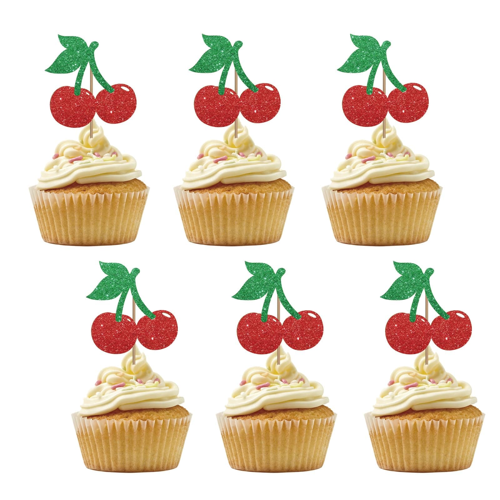 Set of 24 Cherry Cupcake Toppers for Cherry On Top Baby Shower, Red Glitter Cherry Birthday Cupcake Toppers, Sweet One Cake Decorations for Summer Fruit Themed Party Supplies