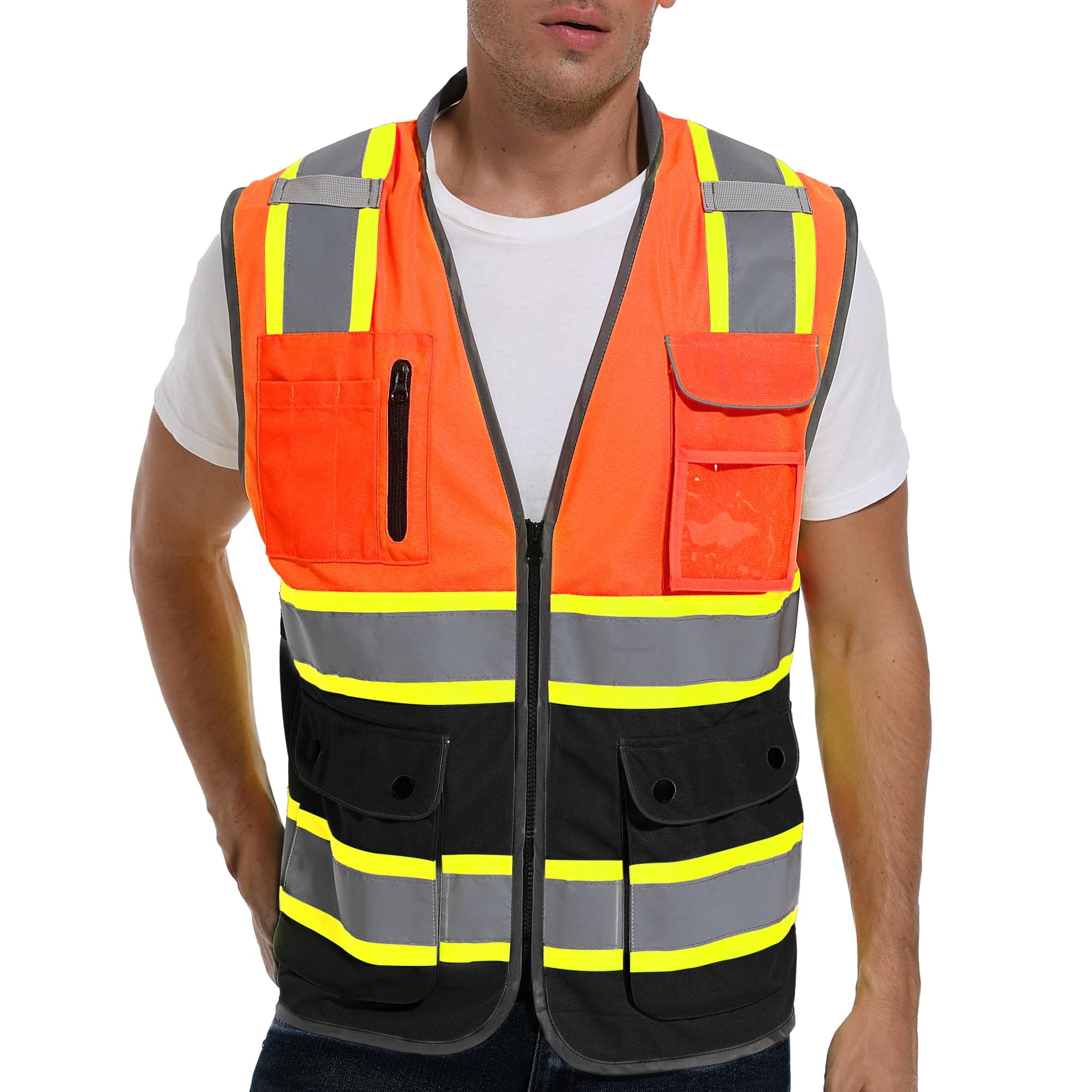 ArcRidge Reflective Safety Vest for Men and Women - Dual Tone Strips Class 2 High Visibility Construction Vest (Orange-Black, 3X-Large)
