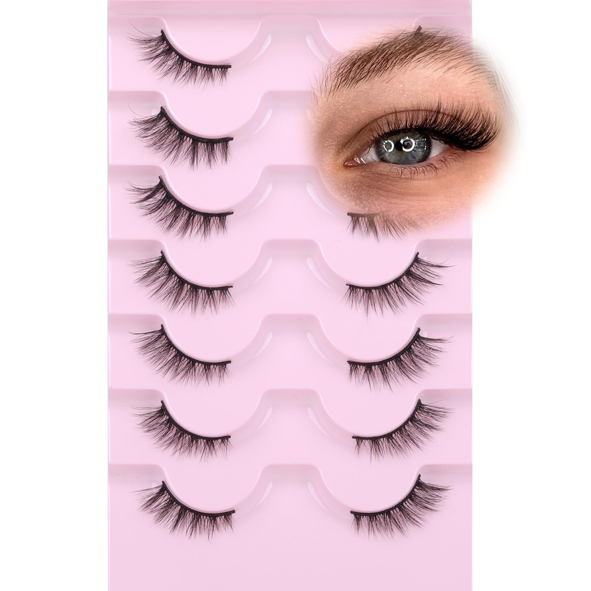 JIMIRE Half Lashes Natural Look Wispy Cat Eye Accent False Eyelashes Fluffy 3D Effect 12MM Short Strip Lashes Pack 7 Pairs