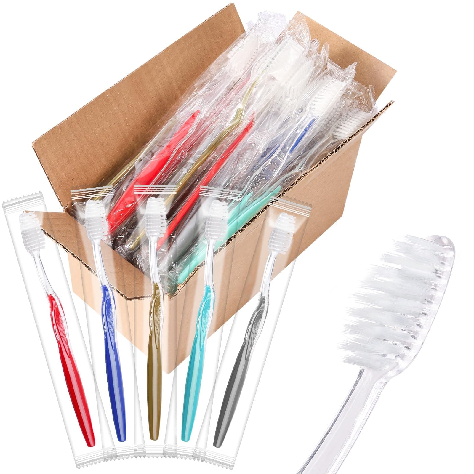 ACSKD 100PCS Disposable Toothbrushes, Individually Wrapped Travel Toothbrushes Bulk, Soft Brush Bristles Travel Single Use Toothbrush for Home Hotel Camping