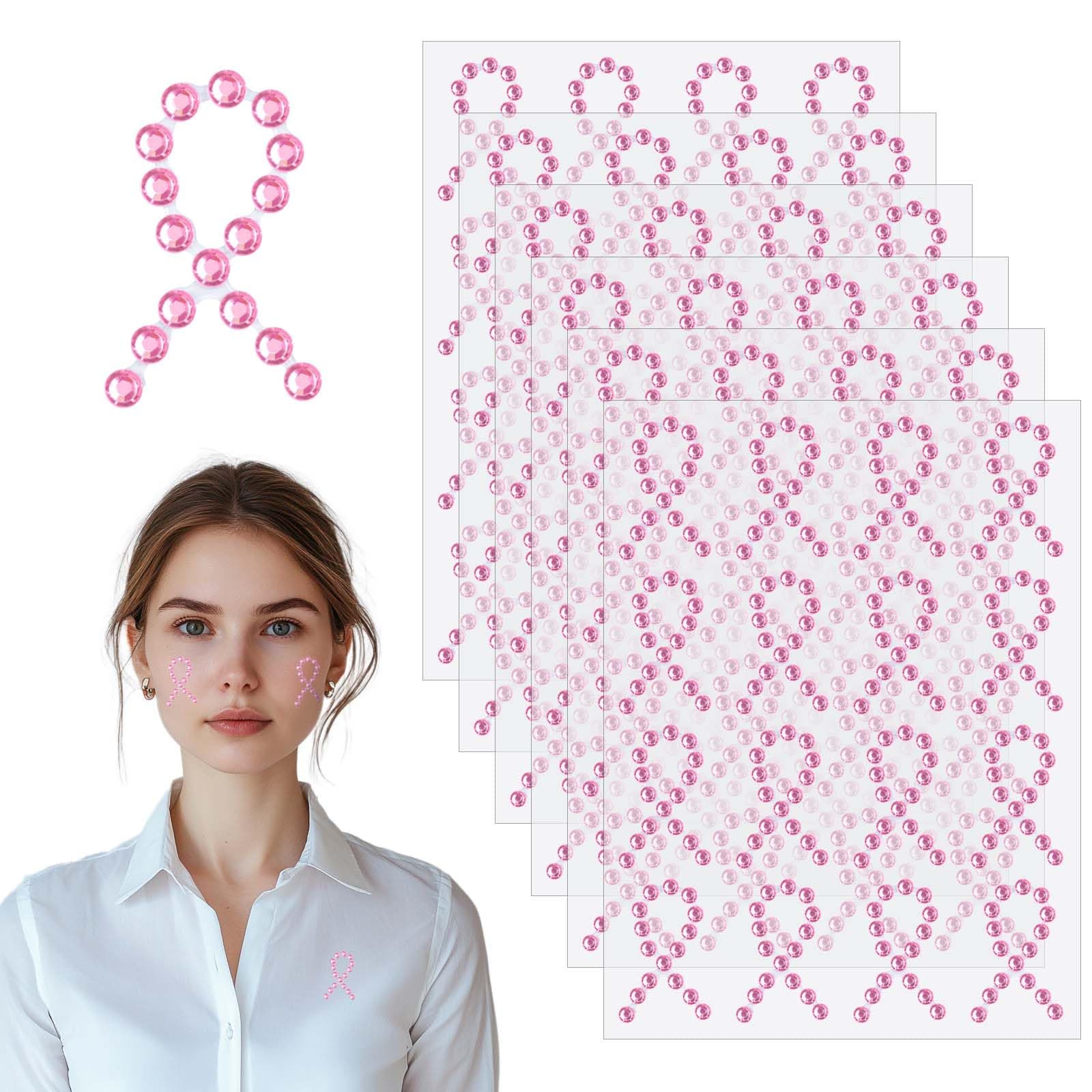 96Pcs Breast Cancer Awareness Gem Stickers, Pink Ribbon Stickers Rhinestone Self-Adhesive Breast Cancer Awareness Accessories Decals for Women Girls Charity Event Support Gift Decorations DIY Craft