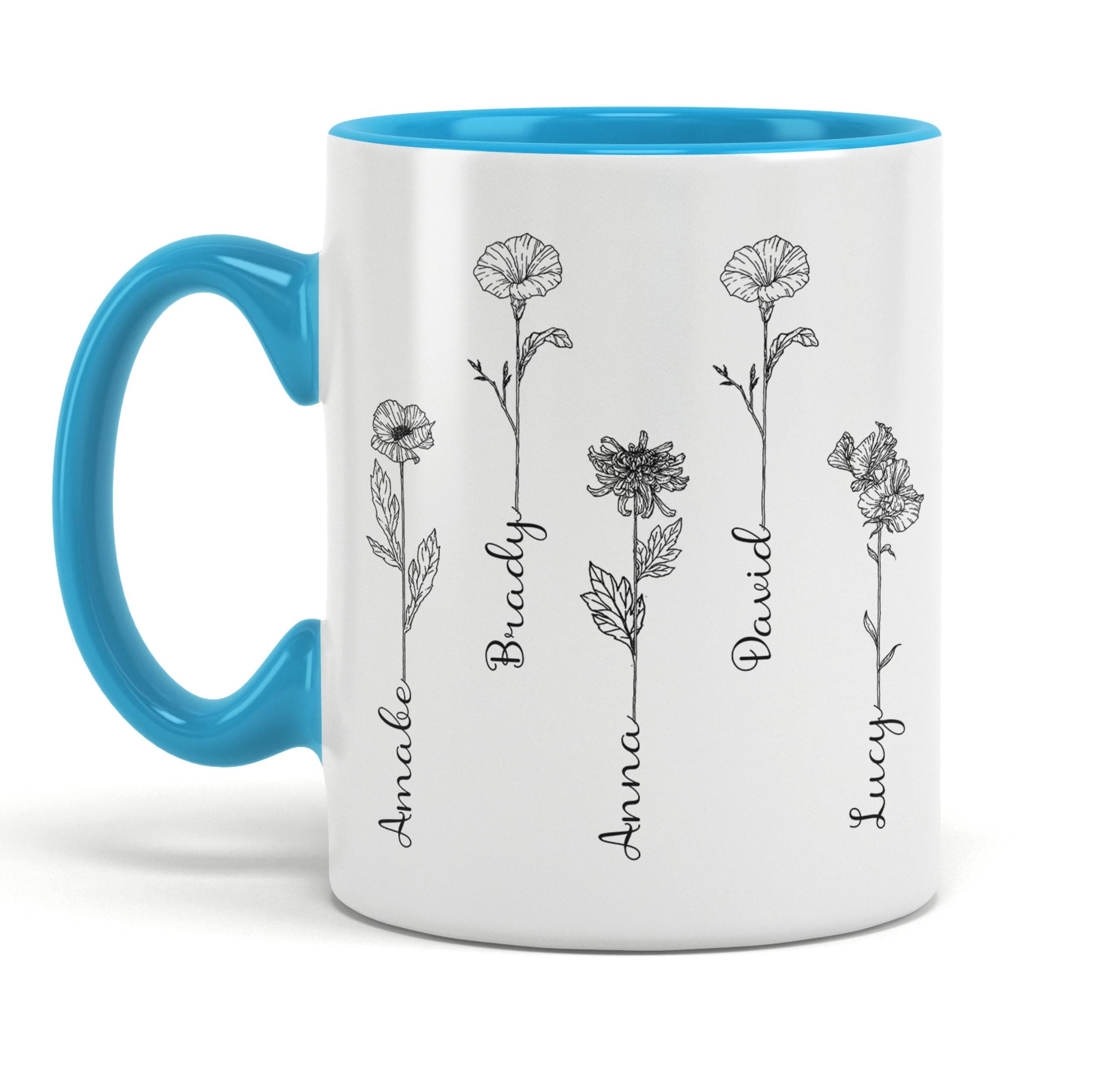 Custom Name Mug, Birth Month Flower Mug