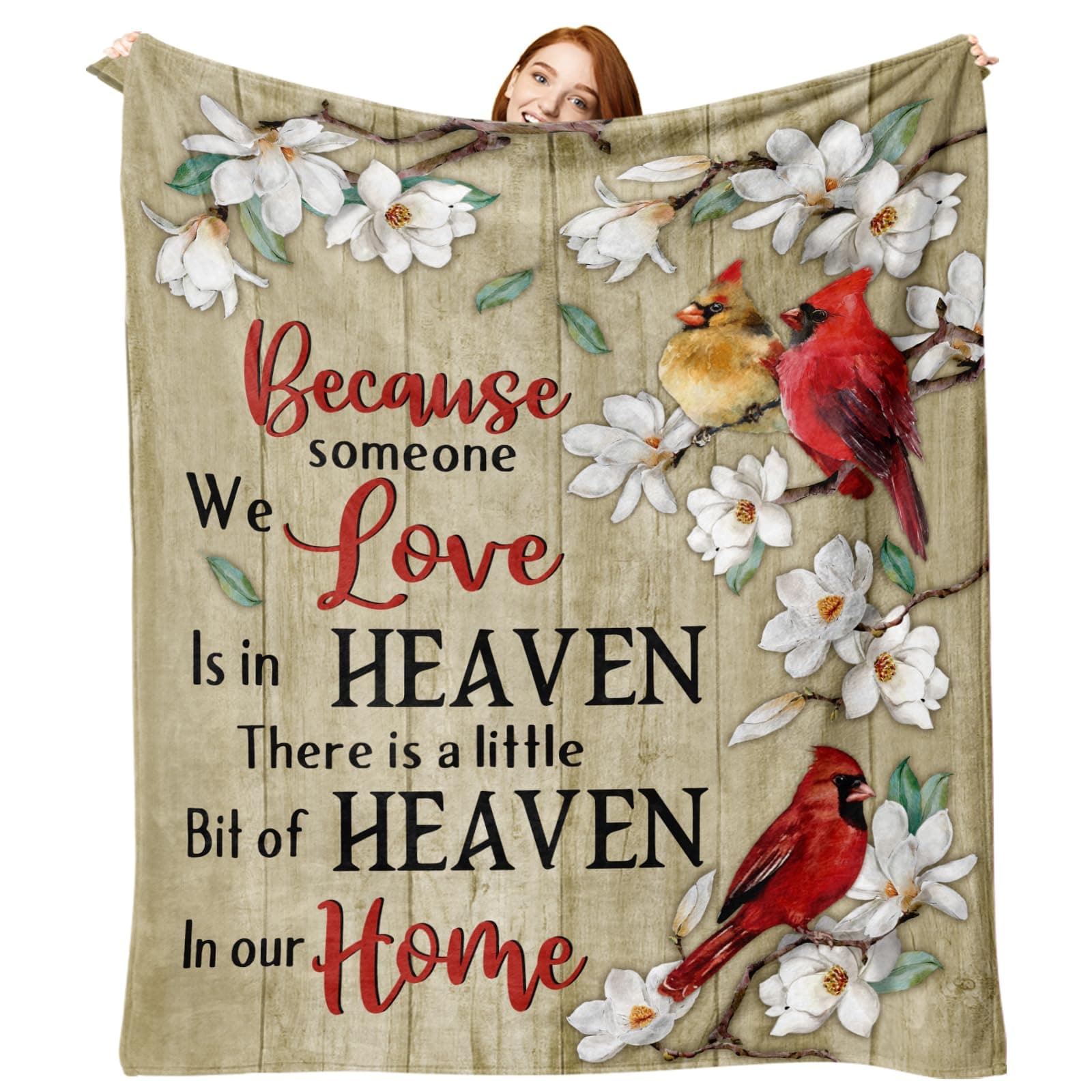 Paayna Memorial Cardinal Flannel Throw Blanket, Sympathy Gifts for Memory Lost Loved Ones Friends Family Members, Red Birds Magnolia Flower Farmhouse Soft Blankets for Bedding Sofa 50 x 60 Inches