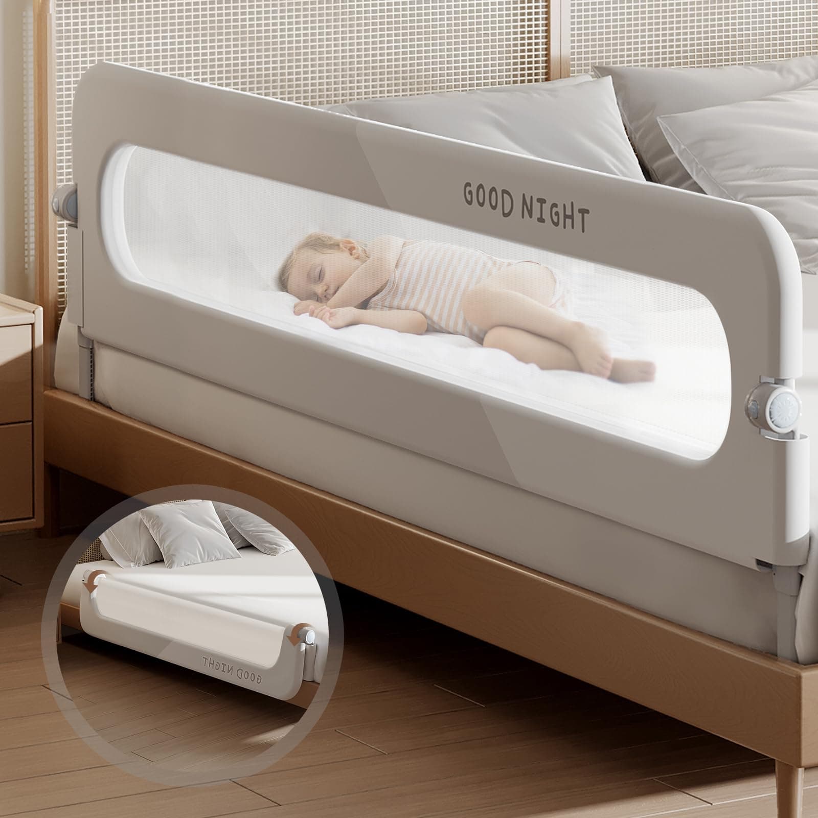 strenkitech Toddler Bed Rails for Crib | Foldable Bed Rail for Toddlers | Portable Bed Rails Guard Bumper for Kids | Safe Bed Side Rail for Twin, Queen, King, Full Size Beds (59inch)