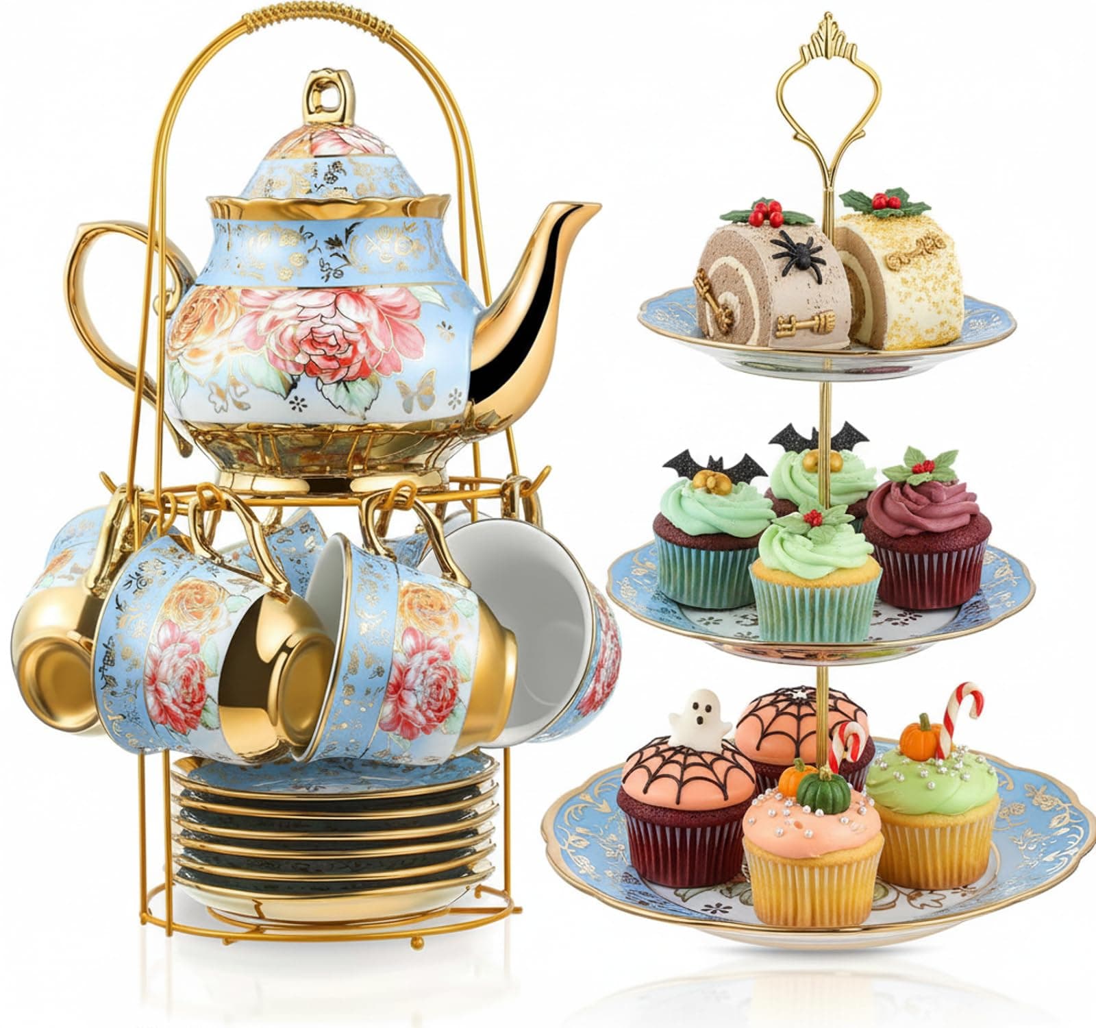 Maxcheck 21 Pcs Porcelain Tea Set for Women Tea Party, Advanced Style