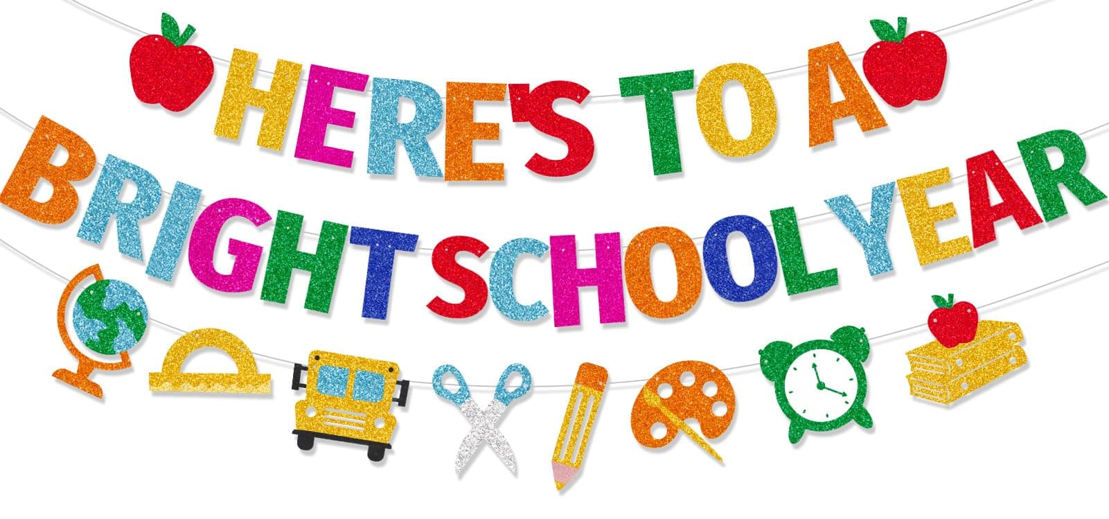HOWAF Here's to a Bright School Year Banner,Back to School Garland Banner for First Day of School Photography Background, Welcome Back Classroom Decor