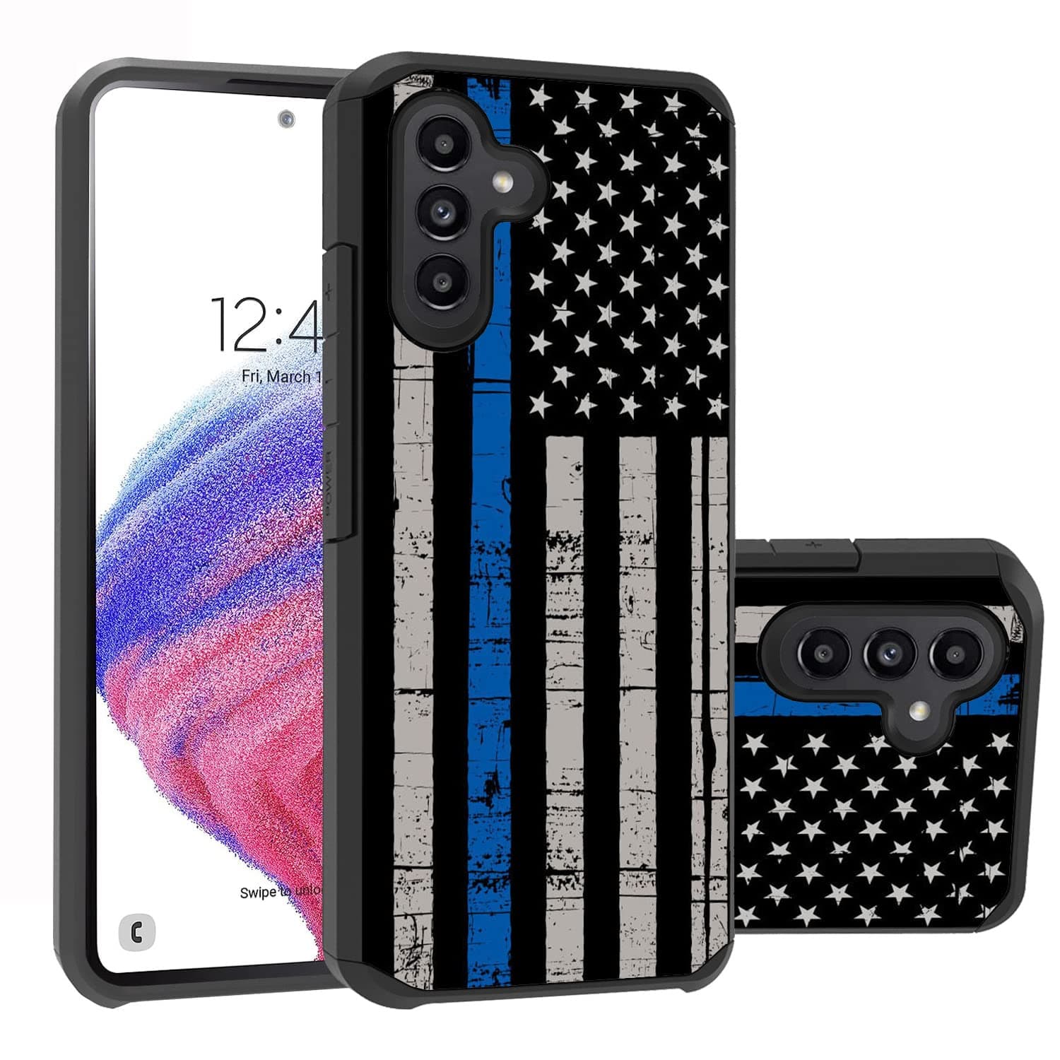 BWOOLL for Samsung Galaxy A54 Case, Hybrid Hard PC & Soft Silicone Dual Layer Shockproof Protective Case for Samsung Galaxy A54 5G 6.4 Inch, Thin Blue Line American Flag