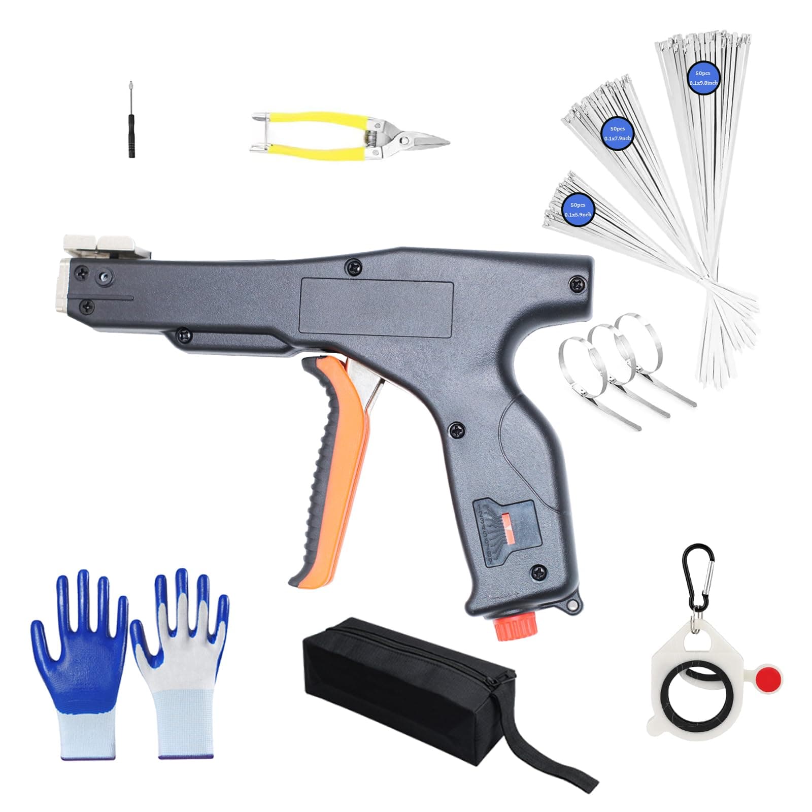 Automatic Metal Zip Ties Cutter Stainless Steel Cable Tie Gun Kit，9-level Adjustable Fastening Tension ，Automatic Tightening Cutting Ratchet Tie Clamp，With 150pcs 304 Stainless Steel Zip Ties