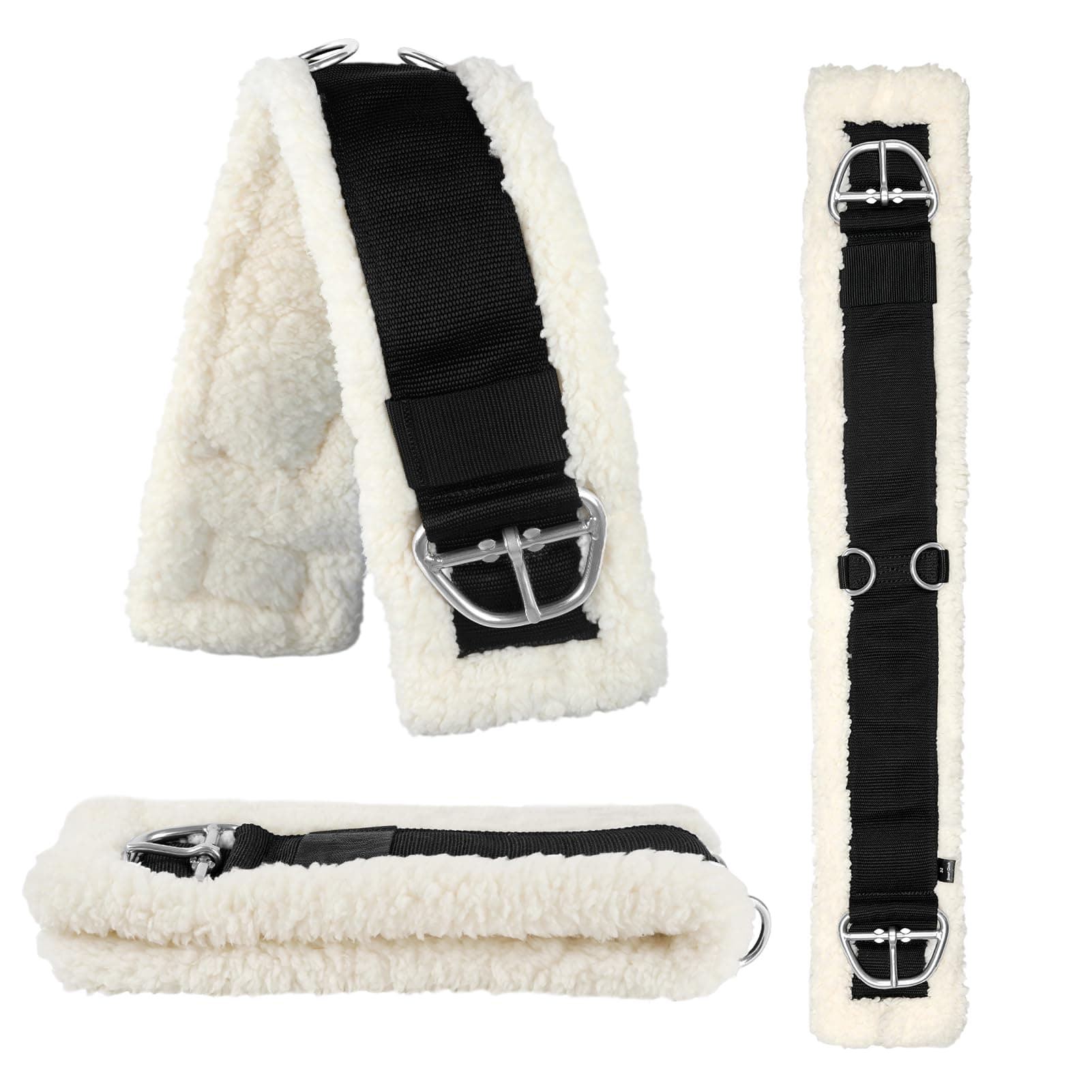 32 Inch Horse Girth, Saddle Strap with Stainless Steel Buckle, Soft Wool with Non-Slip Nylon Webbing, Designed for English Saddles, Easy to Install