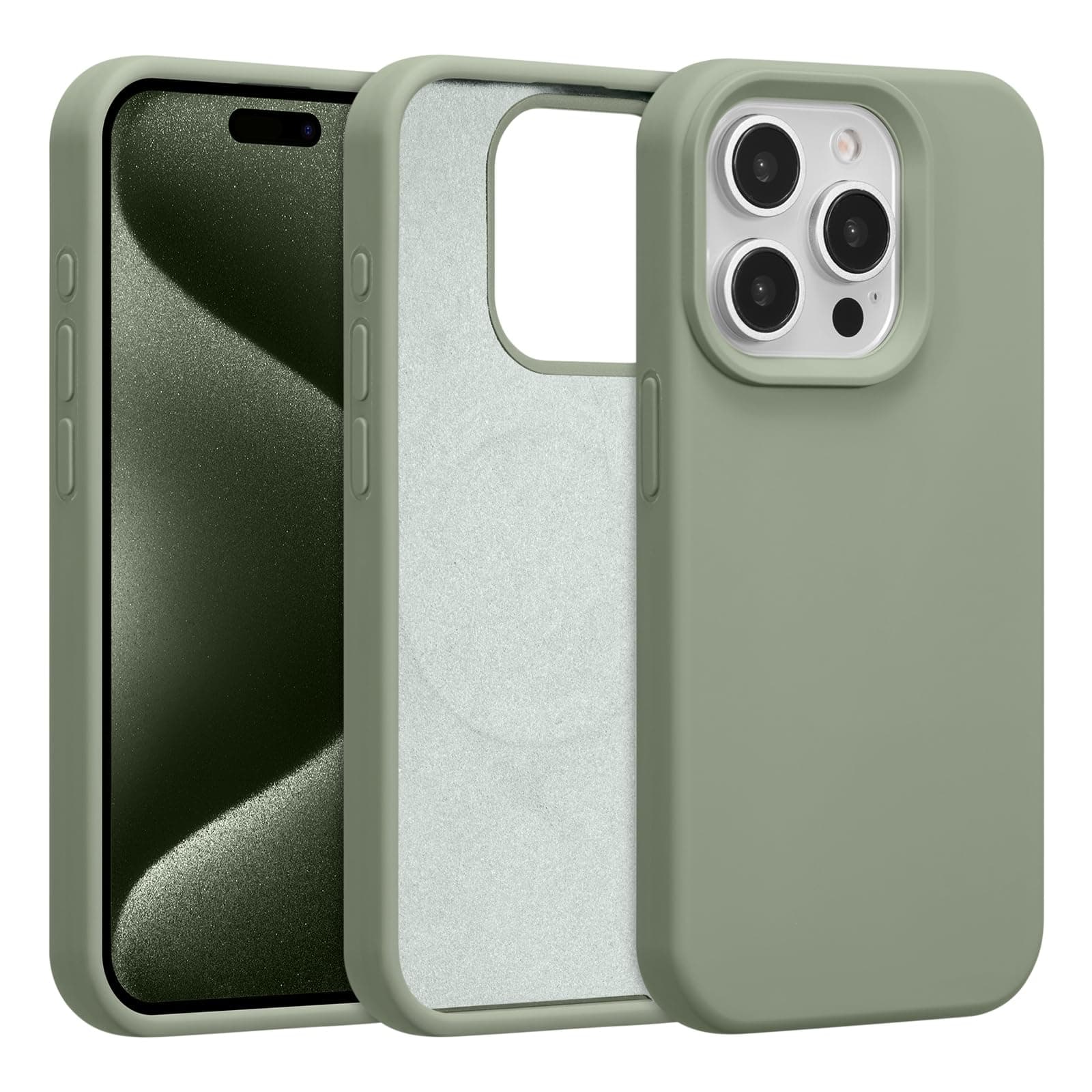 UCASONG Magnetic Silicone Case for iPhone 15 Pro,Calke Green