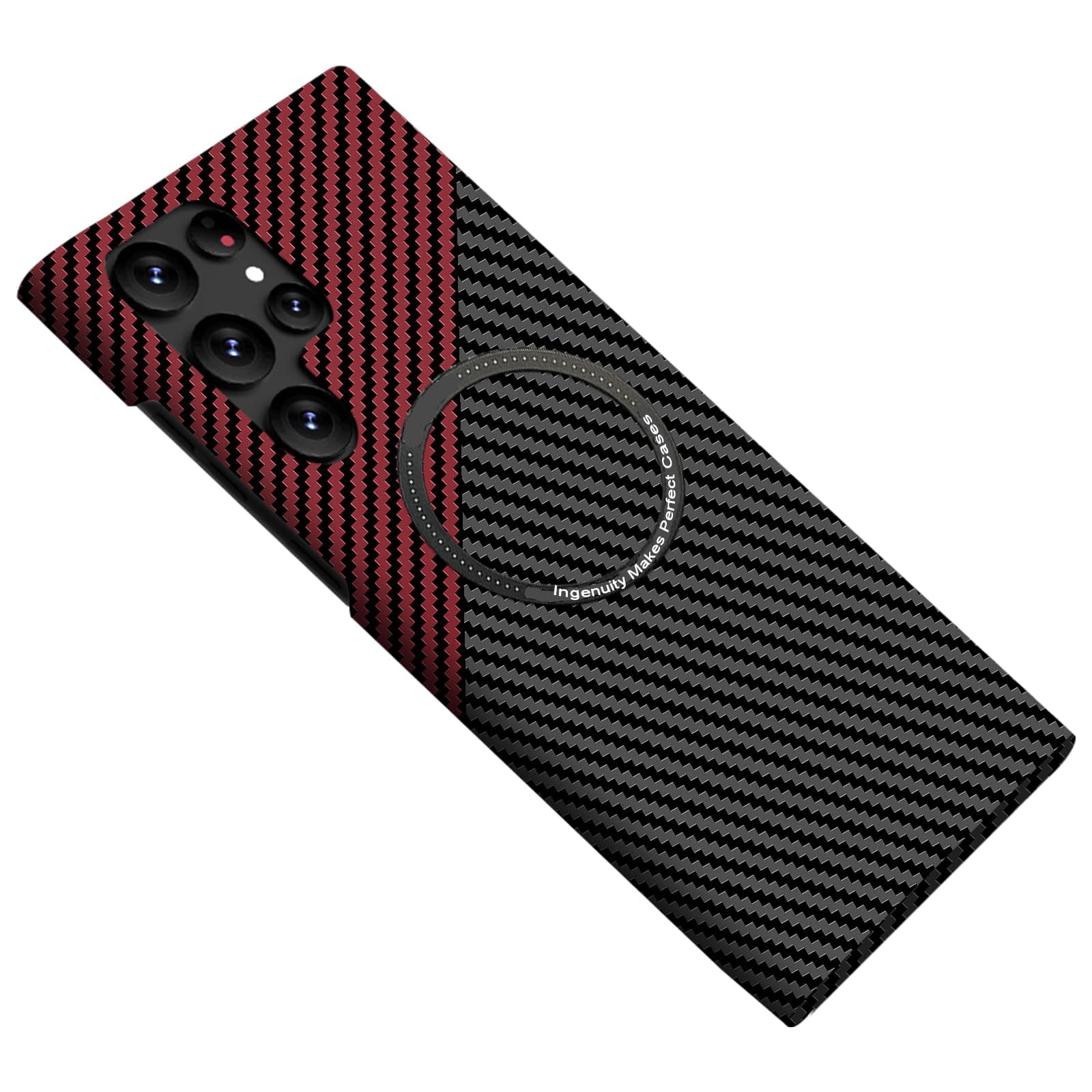 FLURIKA Magnetic Case for Samsung Galaxy S23 Compatible with MagSafe Carbon Fiber Slim Thin Lightweight Aramid Fiber PC Back Anti Scratch Drop Protection Rugged Shockproof Cover, Black&Red