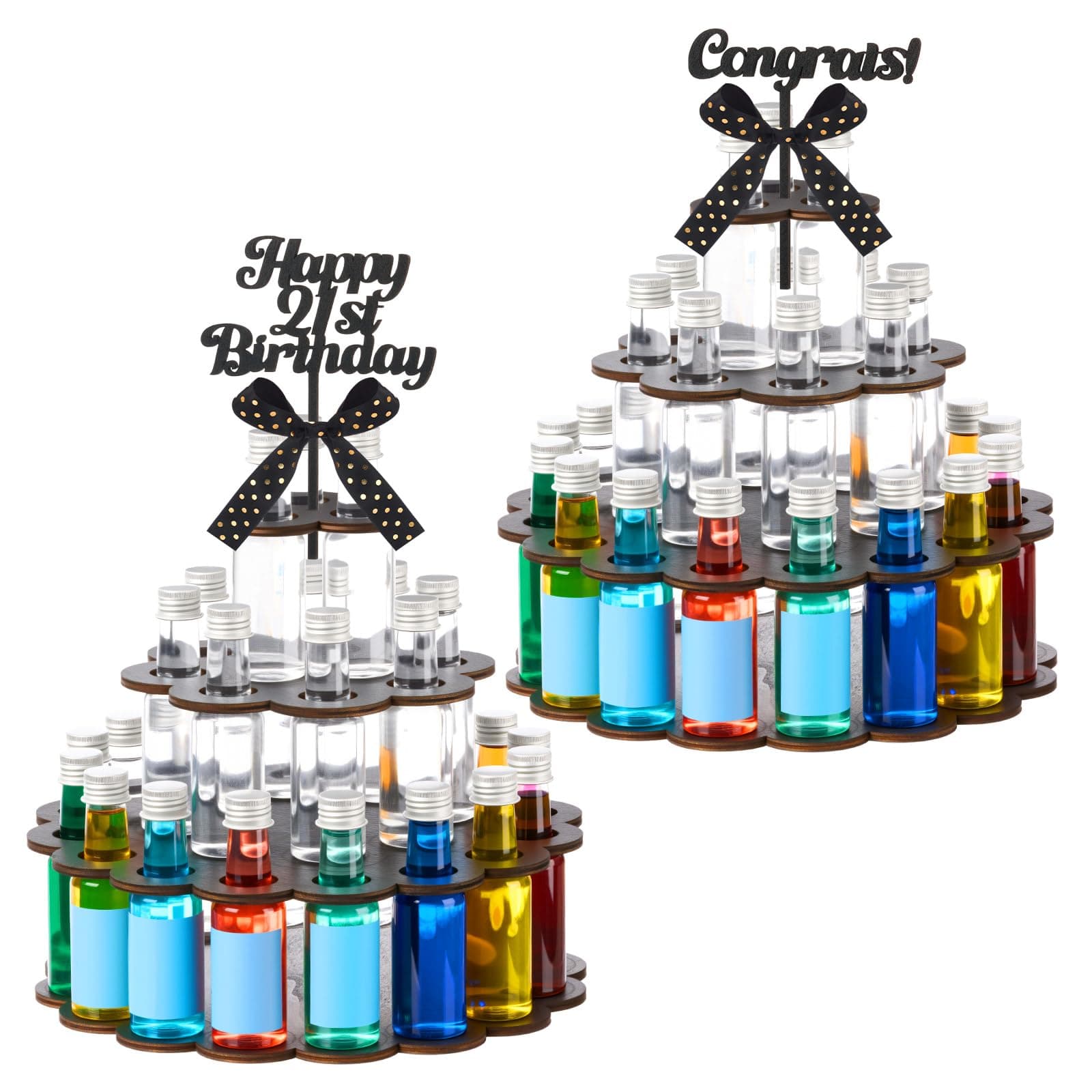 Mini Liquor Bottle Cake Wood Shelf Party Centerpiece Display, Black