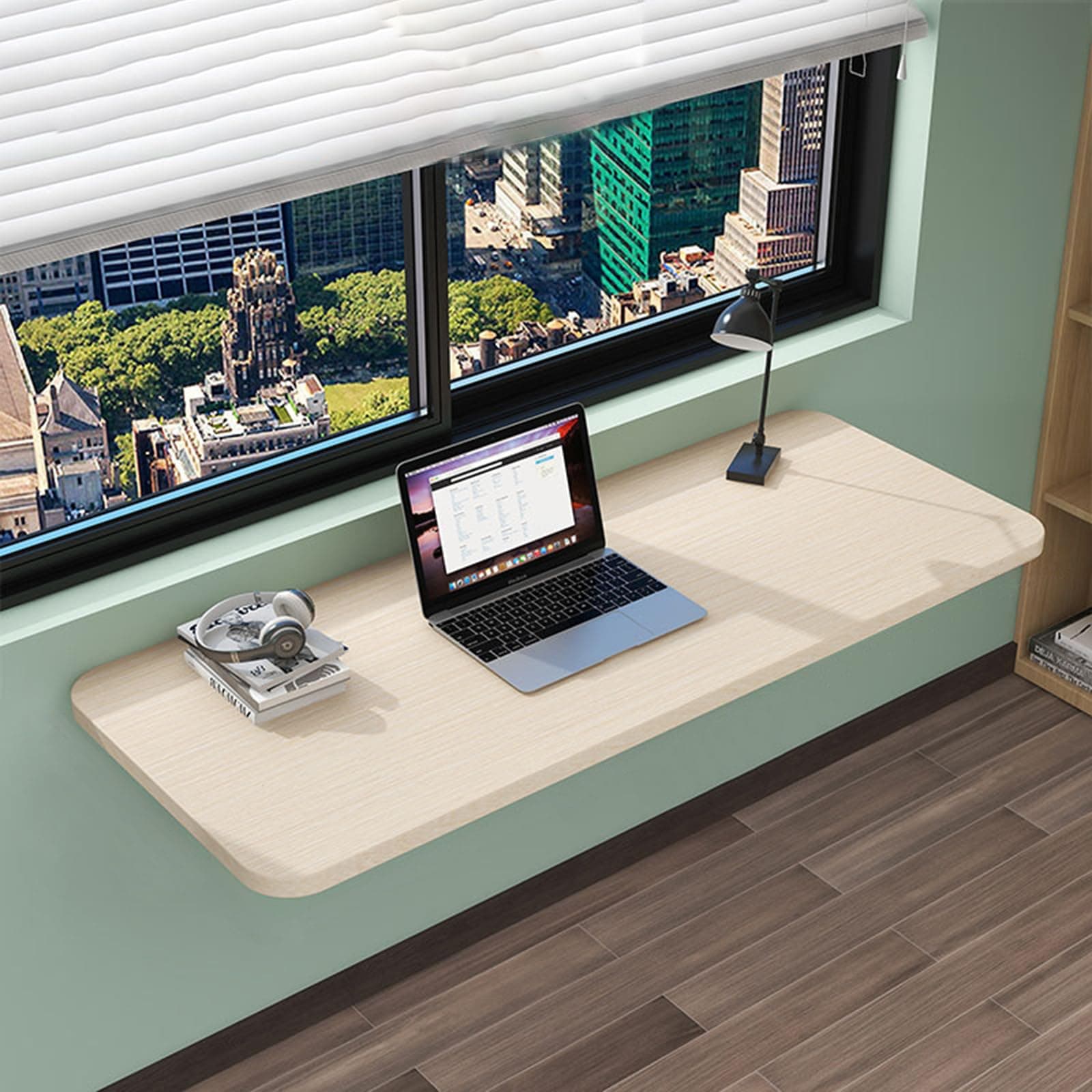CIRONI Wall Mounted Folding Table, Wall Mount Drop Leaf Table, Floating Desk with Iron Bracket, Fold Down Desk for Small Spaces, Home Office, Dining, Laundry Room, Kitchen, Bar