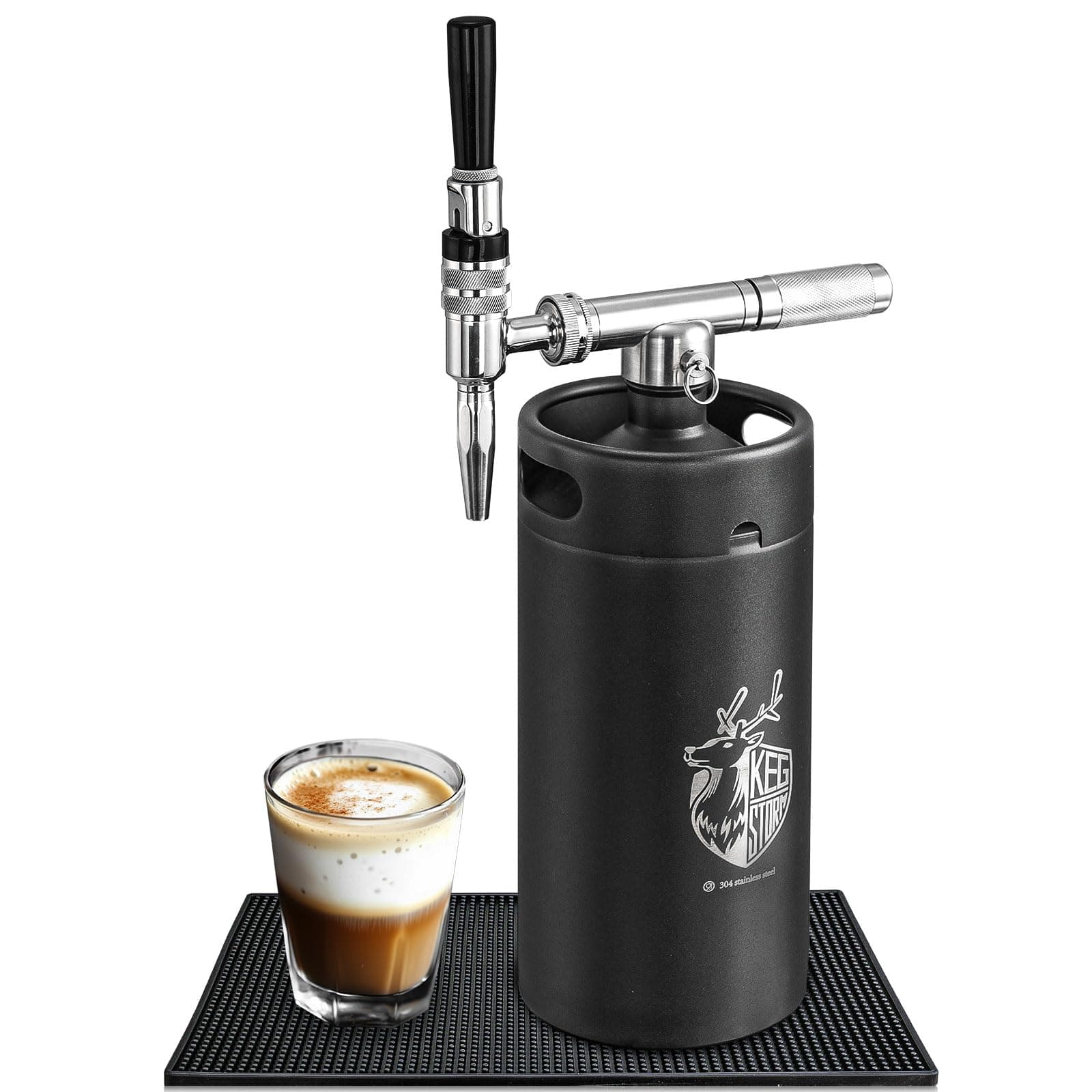 Stainless Steel 128 oz （3.8L）Nitro Cold Brew Coffee Maker - Portable Mini Keg System - with Stout Creamer Faucet Large Home Keg - Collapsible Funnel & Drip Mat