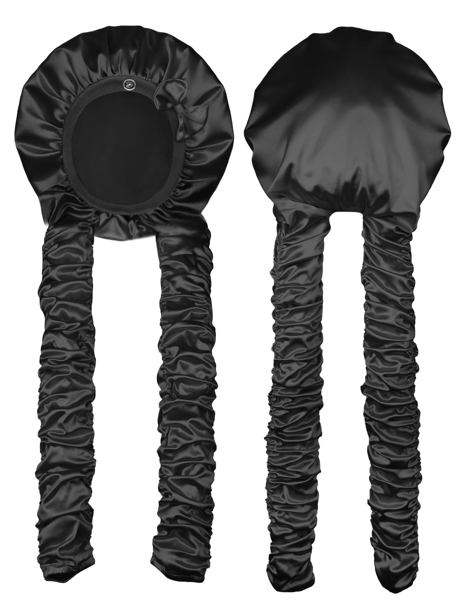 Vettres Double Layer Satin Bonnet for Long Hair Braids Protection Black
