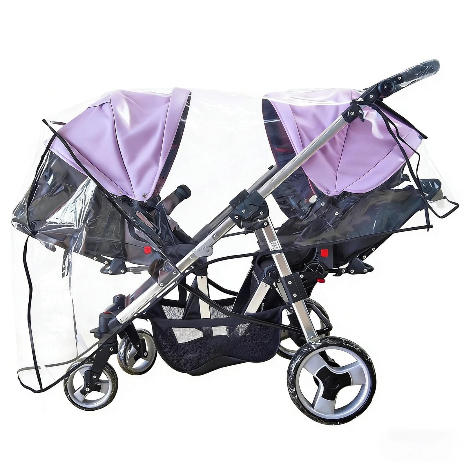 Double Stroller Rain Cover, Universal Weather Shield for Tandem Twin Strollers, Waterproof Windproof Snow Protection with Large See-Through Window Baby Umbrella Scooter Wind Jogger City