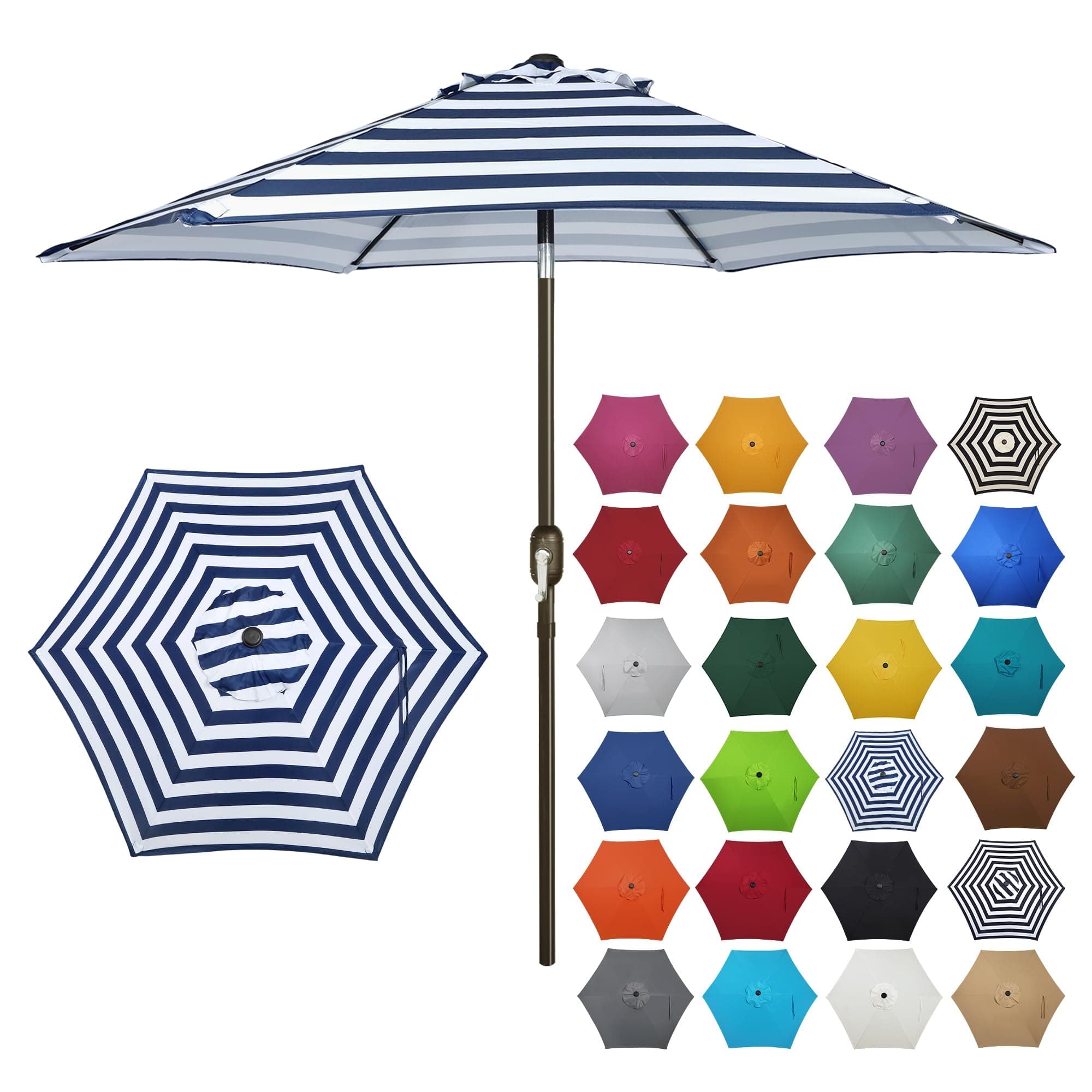 Blissun 7.5 ft Patio Umbrella, Yard Umbrella, Outdoor Market Umbrella with Push Button Tilt Crank (Blue&White)