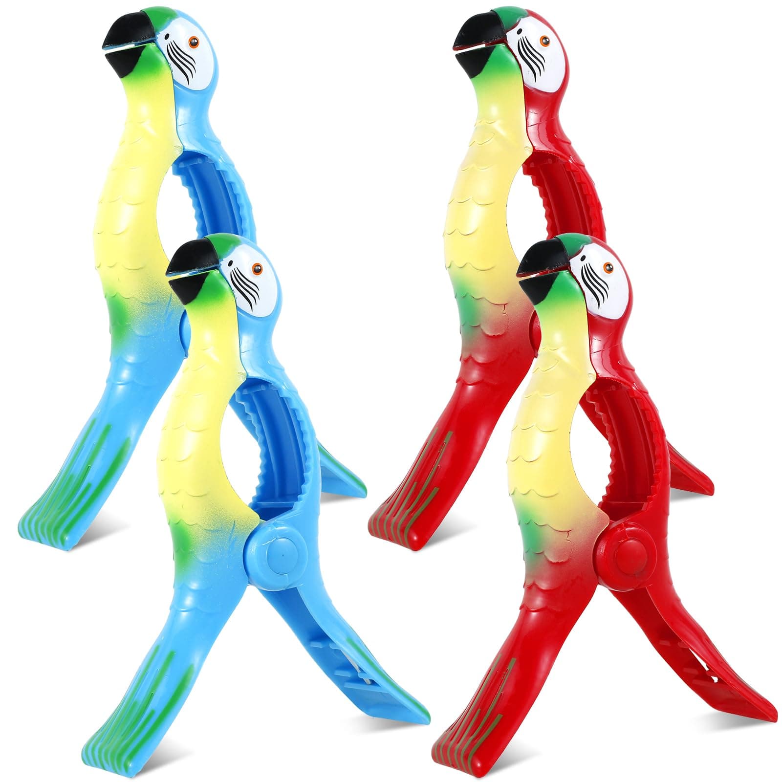 NEMTMCUA 4Pcs Beach Towel Clips Cute Parrot Clothes Pins Portable Chair Towel Clamps Reusable Beach Towel Pegs Plastic Towel Holder Clips for Beach Chair Towel Clothes Blankets