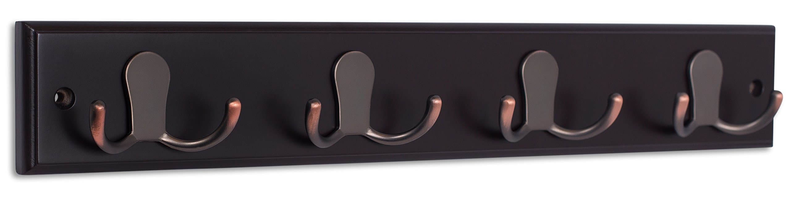 BirdRock Home Dual Hook Rail (4 Hook, Oil Rubbed Bronze Hooks/Dark Brown)